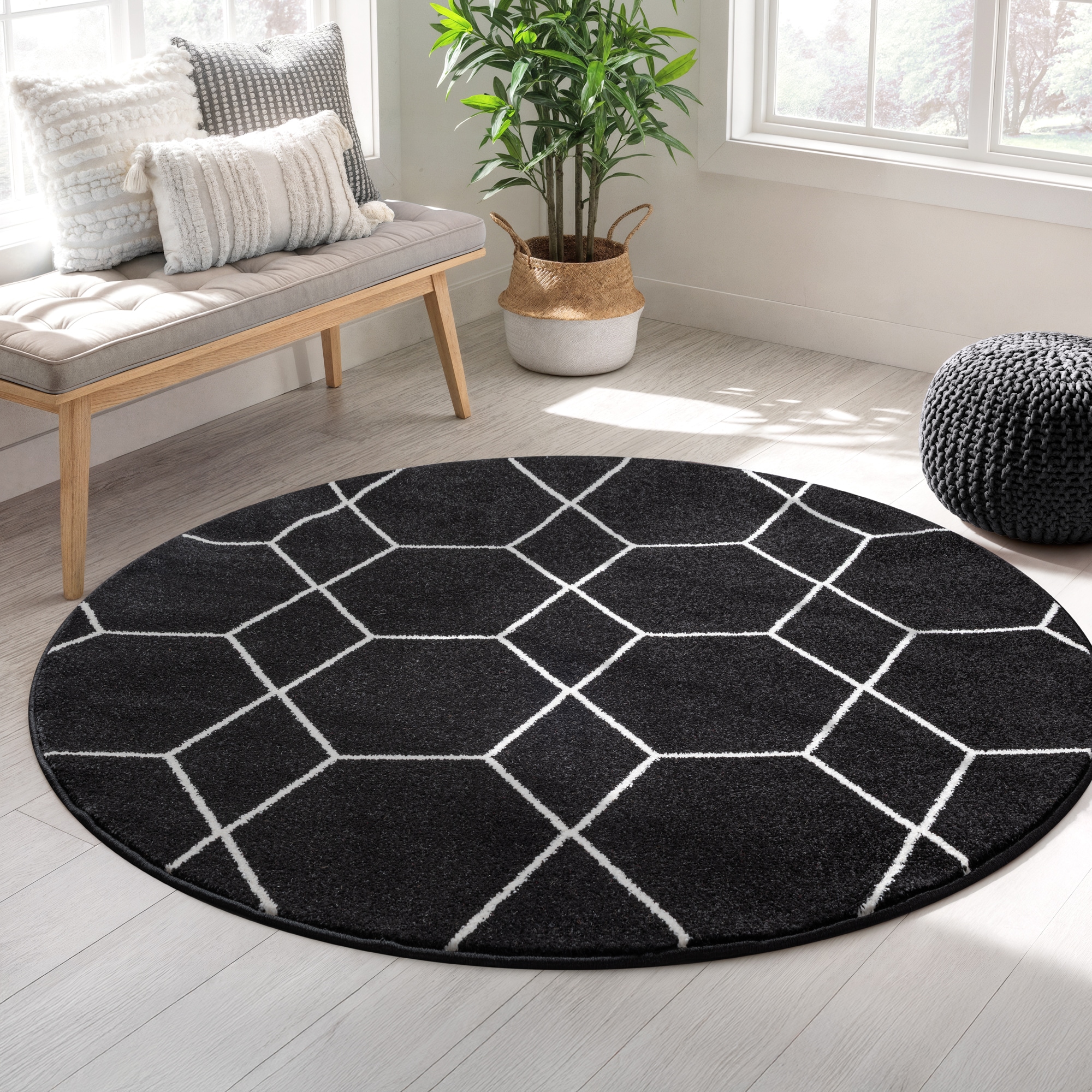 Sanat Teppich »Trellis« rund 10 mm Höhe Kurzflor, skandi, boho, auch als Läufer und in rund