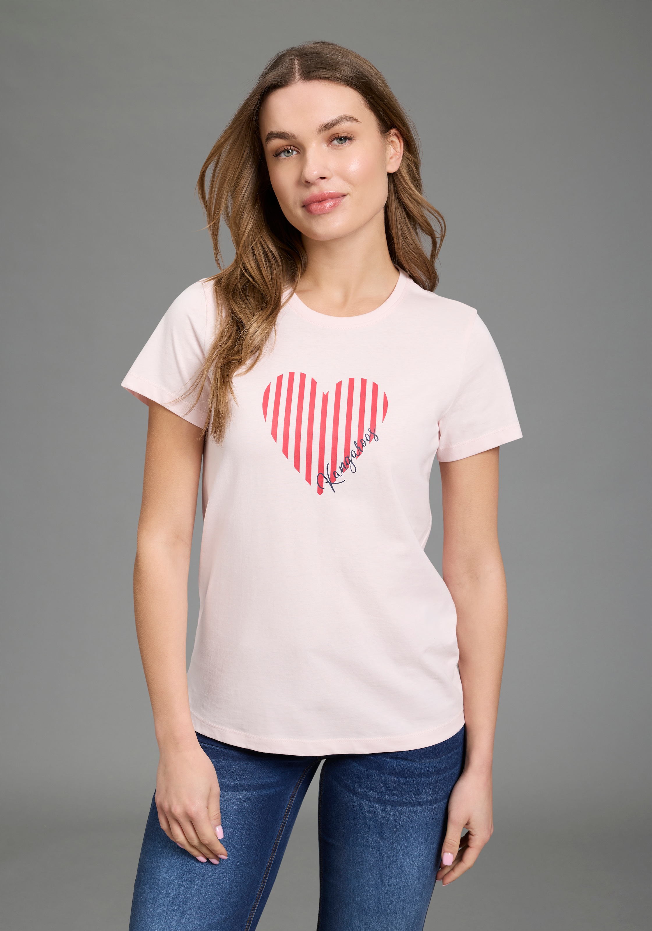 KangaROOS T-Shirt schmale Passform, Kurzarm, Rundhalsausschnitt, aus Single Jersey