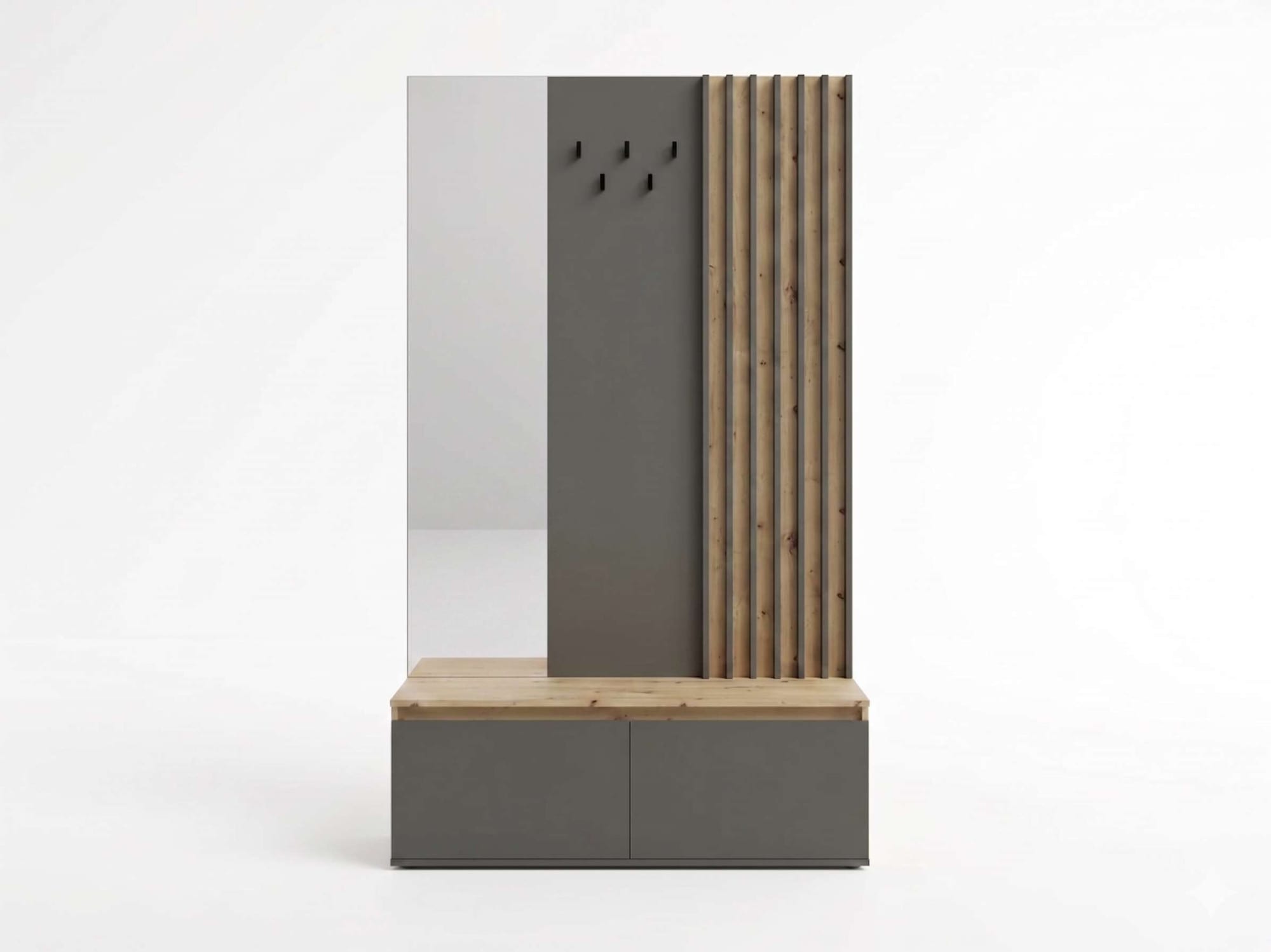 Home affaire Garderobenpaneel »LANDUVA Garderobe mit Schuhschrank, Spiegel und Haken, Breite 120 cm« Garderoben-Set, Kompaktgarderobe, mit Sitzbank, Lamellen Design
