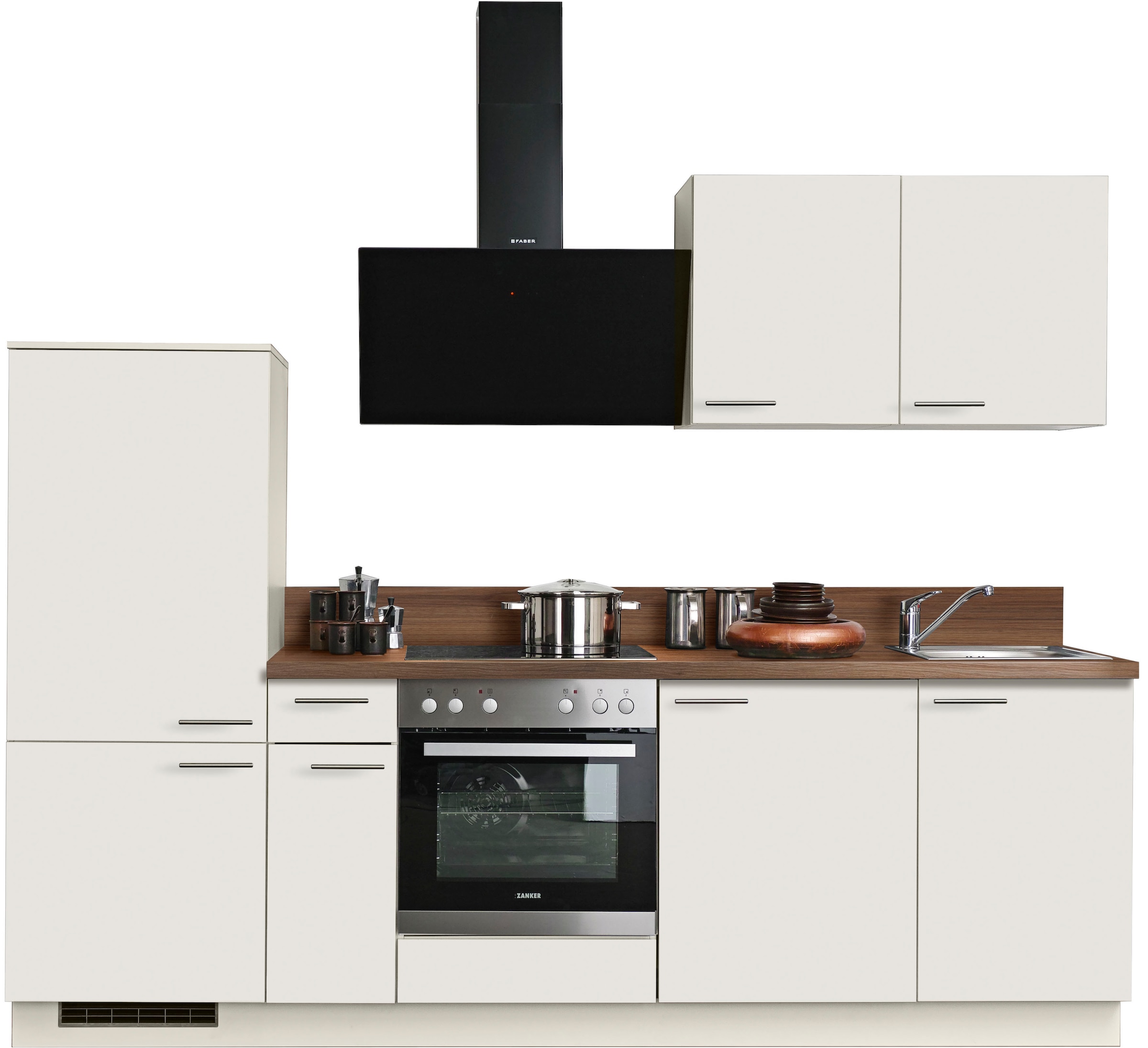 KOCHSTATION Küchenzeile »KS-Scafa, vormontiert, mit höhenverstellbaren Füßen« vormontiert, wahlweise mit E-Geräten, mit Soft-Close, Breite 260 cm