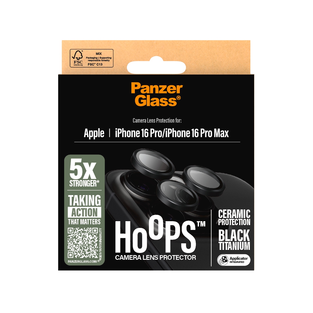 PanzerGlass Kameraschutzglas »Hoops Camera Lens Protection«, für Apple iPhone 16 Pro-Apple iPhone 16 Pro Max, (3 St.), Lens Cover, Schutzfolie, Schutzglas, kratz- & stoßfest