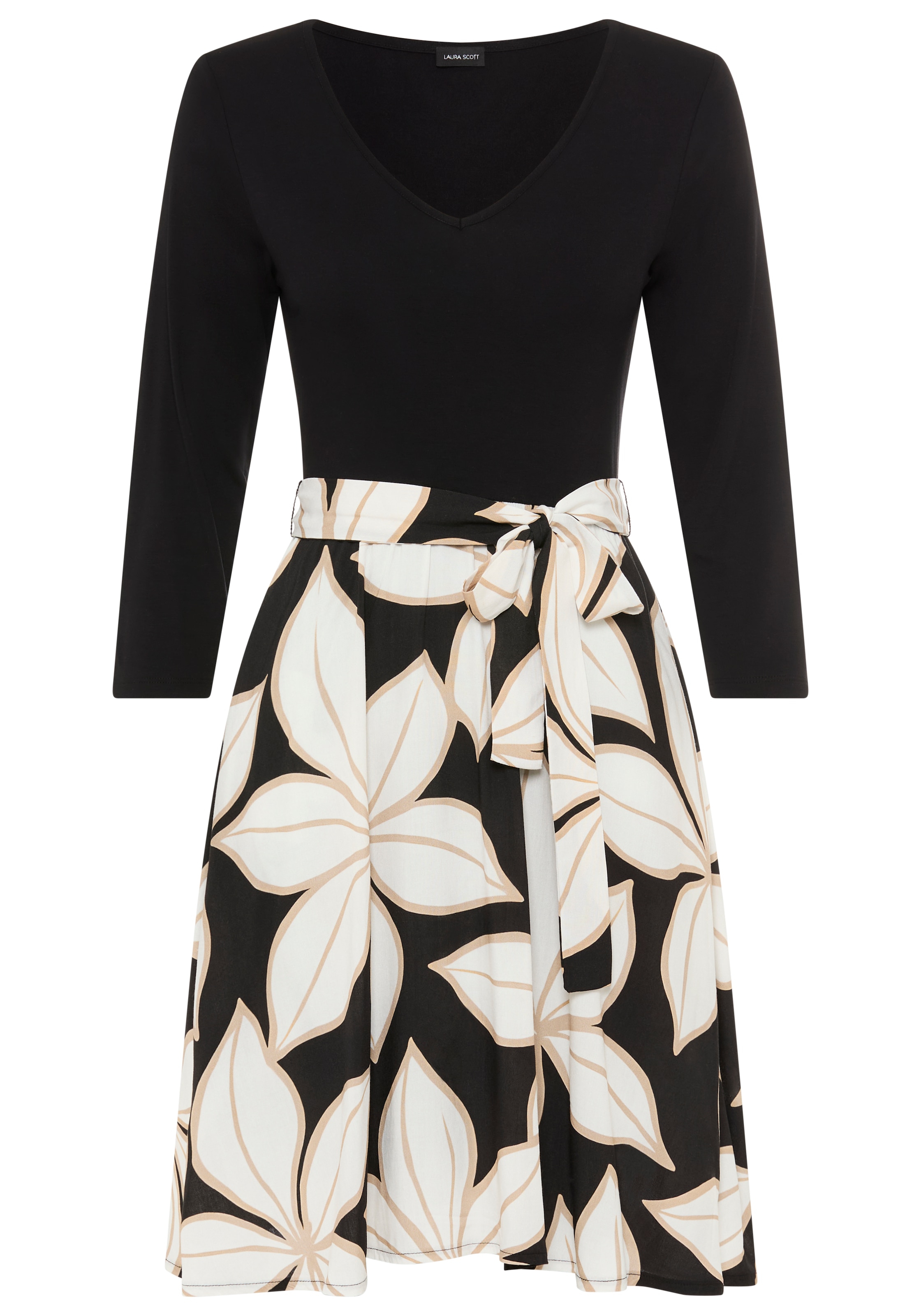 Laura Scott Jerseykleid mit geblümtem Rock, Materialmix