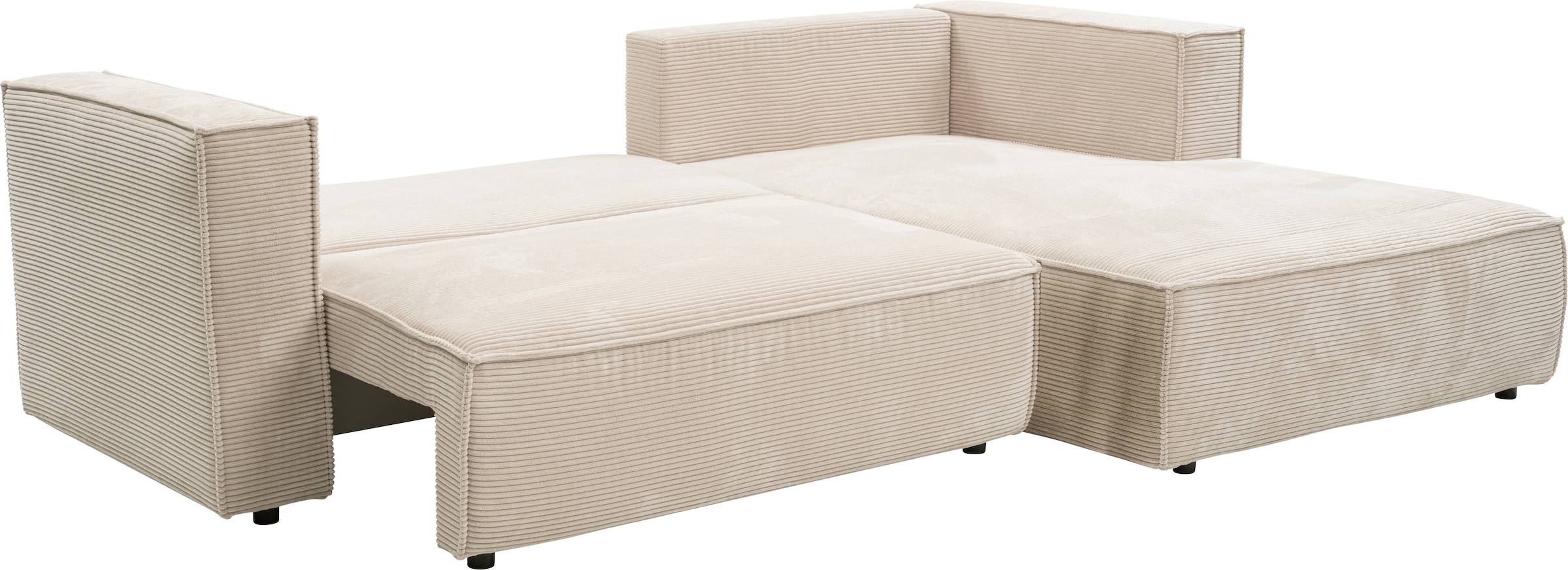 WERK2 Ecksofa »Atlanta-New, modernes Design, Stellmaße 280x147cm, L-Form, Kedernaht«, hoher Komfort, Schlaffunktion & Bettkasten, Cord, Natur