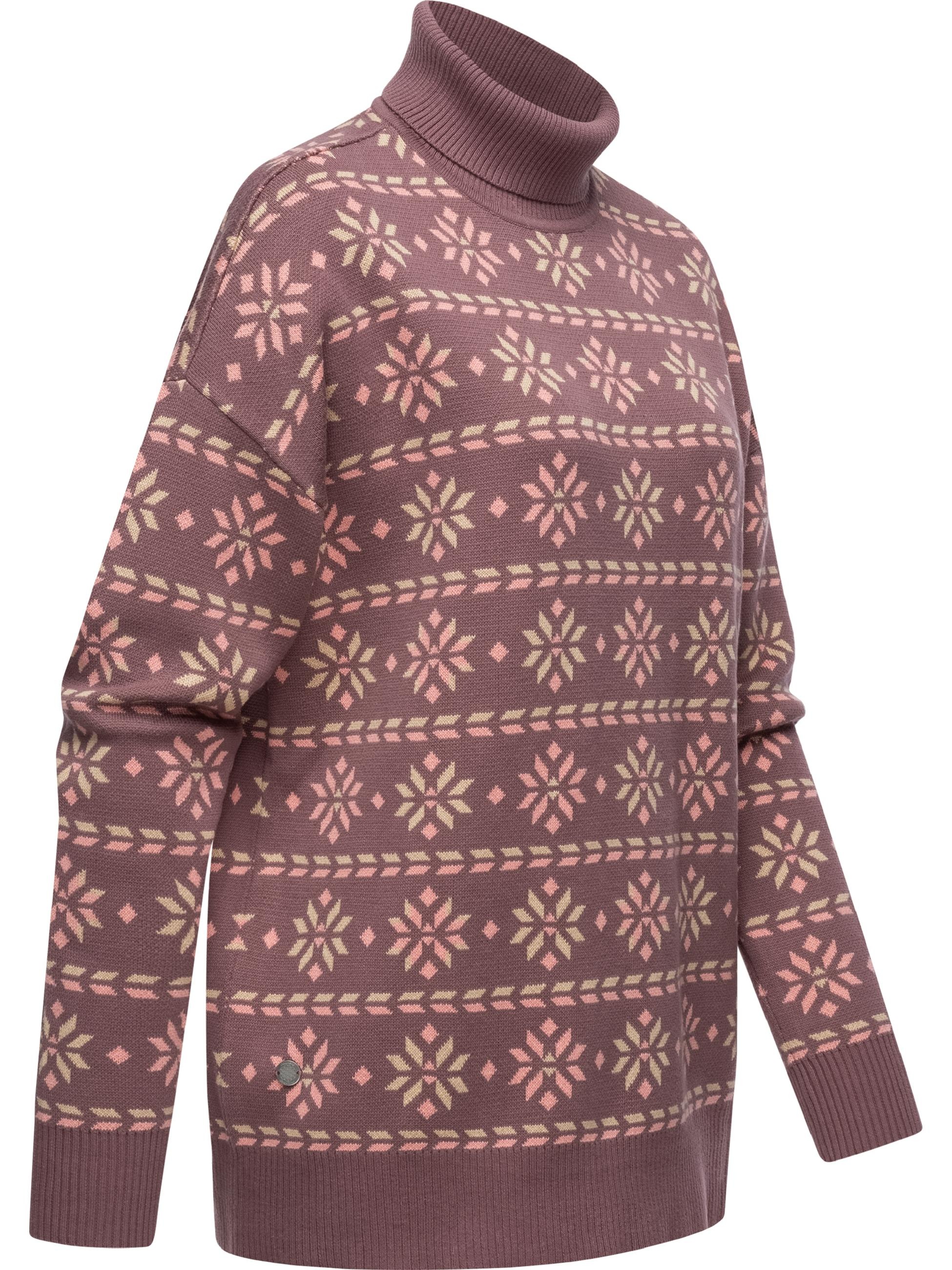 Ragwear Sweater »Stehkragenpullover Danika Organic«, Damen Pullover mit winterlichem Muster-Print
