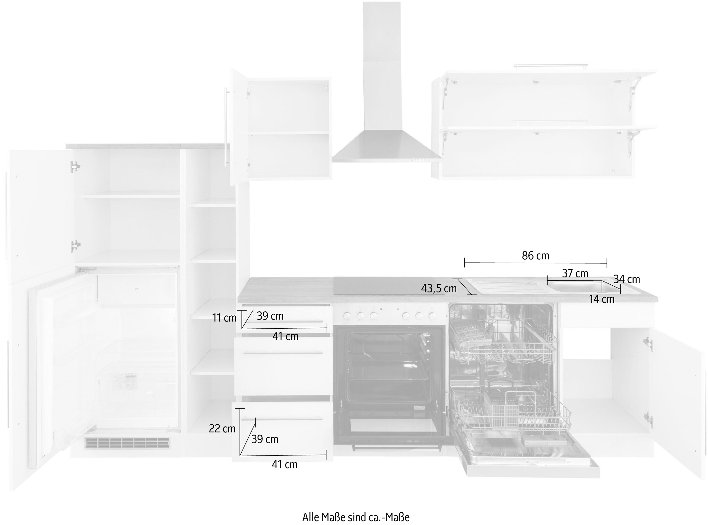 HELD MÖBEL Küchenzeile cm OTTO E-Geräte, ohne Breite bei 310 »Samos«