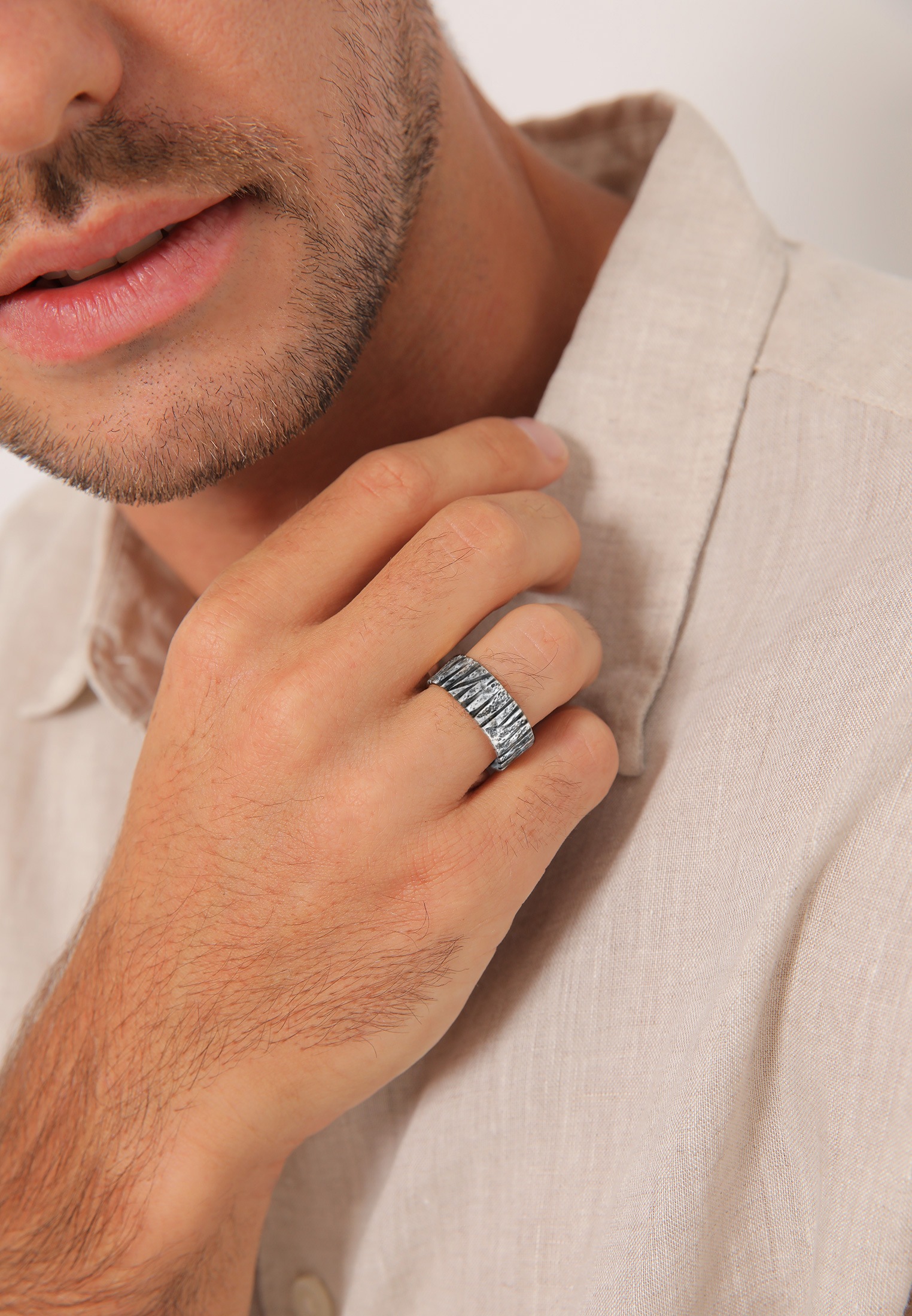Kuzzoi Silberring »Ring Bandring Breit Struktur Gehämmert 925 Silber«