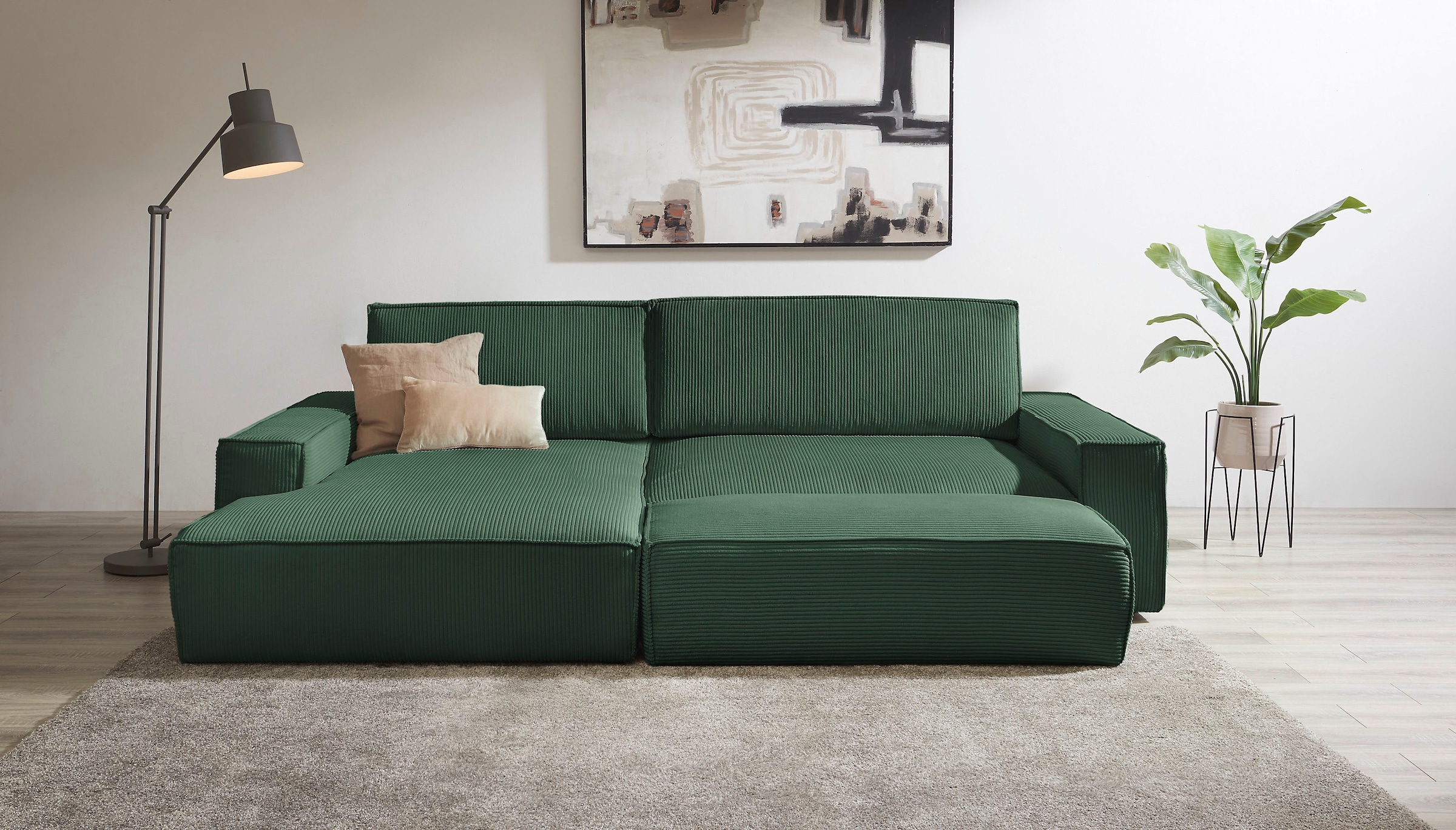 Home affaire Polsterecke »NEU: SHERWOOD XXL tief, L-Form mit Schlaffunktion, Big-Sofa mit Hocker«, (Set, 2 St.), stellbar zum Schlafsofa (Krokodilverbinder), Cord, Leinenoptik