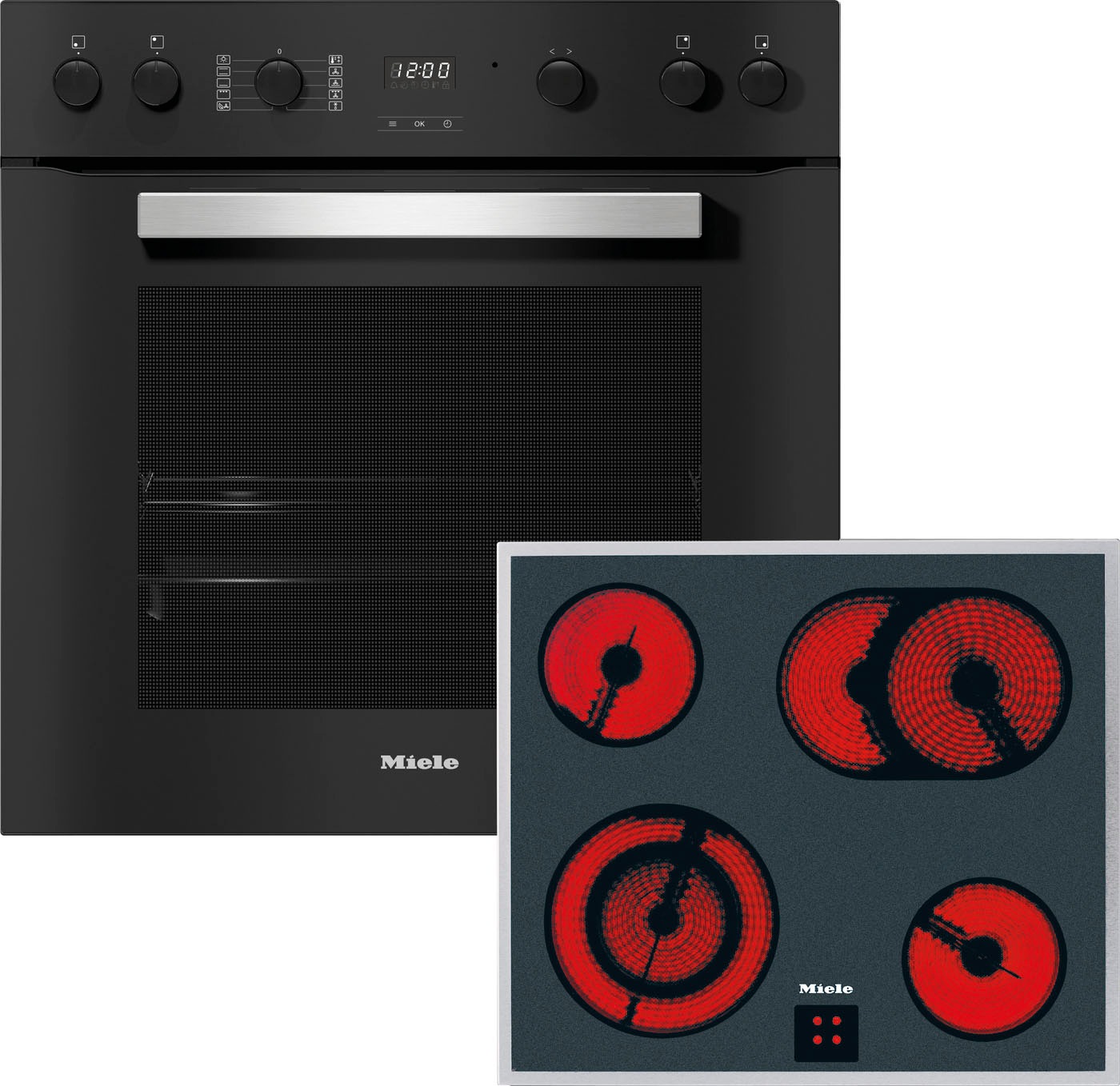 Miele Elektro-Herd-Set »H2459 E D OBSW + KM 6003 LPT« mit Teleskopauszug nachrüstbar Herd-Set - Herd mit 2 FlexiClip-Auszügen sowie Elektrokochfeld