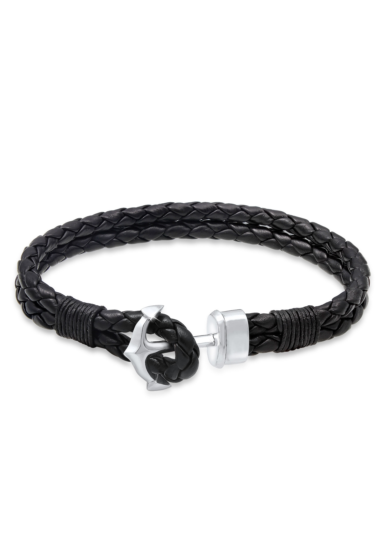 Armband »Armband Herren Basic Anker Echtleder Geflochten 925 Silber«