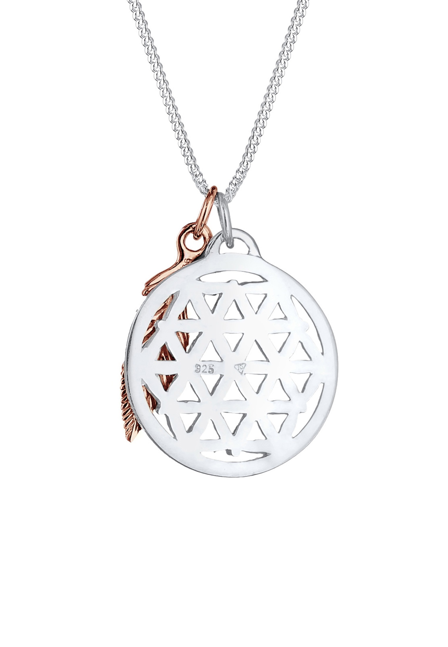 Elli Kette mit Anhänger »Halskette Anhänger Lebensblume und Feder bicolor 925 Sterling Silber«