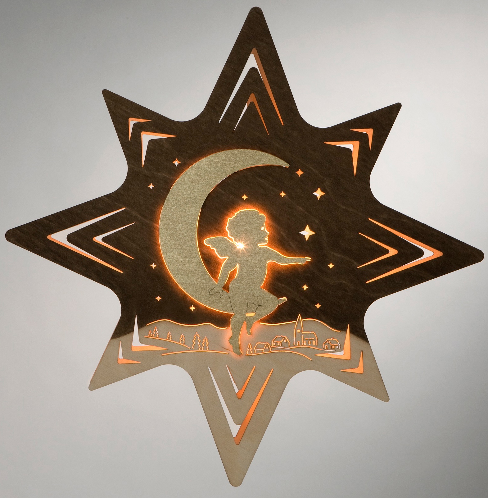 Weigla Dekolicht »Engel auf Mond, Weihnachtsdeko«, 1 flammig-flammig, beleuchtetes Fensterbild
