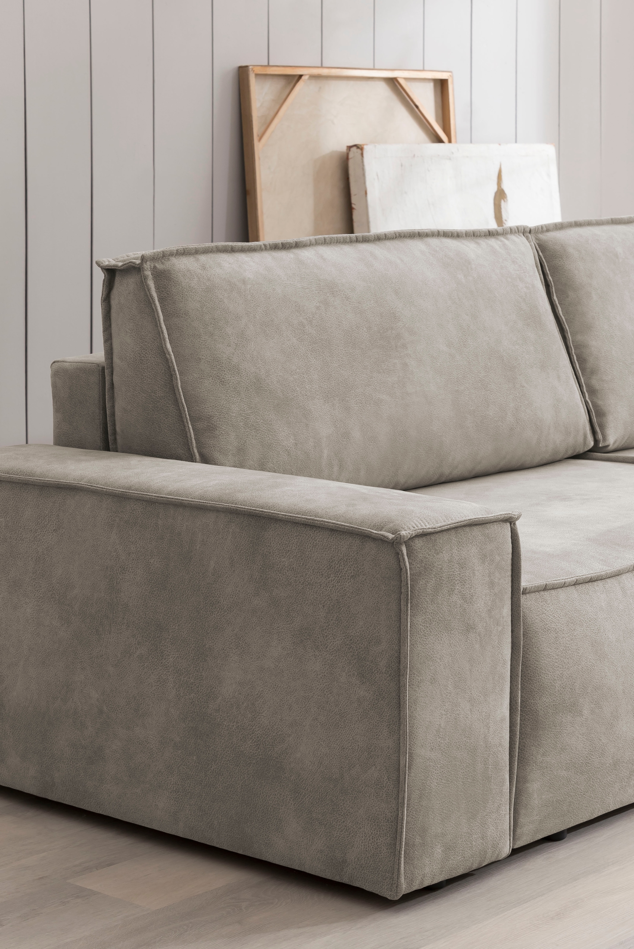 Home affaire 3-Sitzer »SHERWOOD Schlafsofa (257cm) Cord, Samtvelours, Vintage-Lederoptik«, Schlaffunktion mit Bettkasten (ca. 136/200cm)