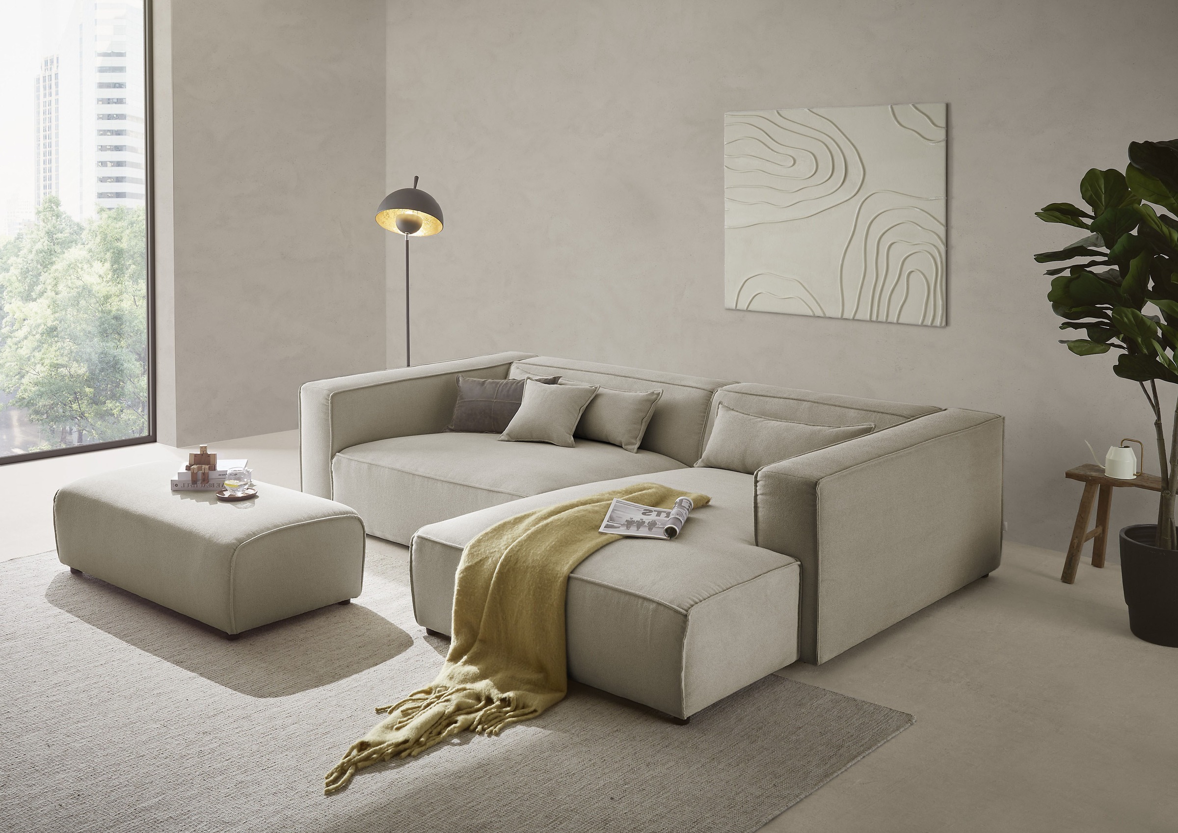 LeGer Home by Lena Gercke Polsterecke »PIARA XXL, L-Form mit Schlaffunktion, Big-Sofa in Cord o. Leinenoptik«, Hocker stellbar zum Schlafsofa (Krokodilverbinder), tiefe Sitzfläche