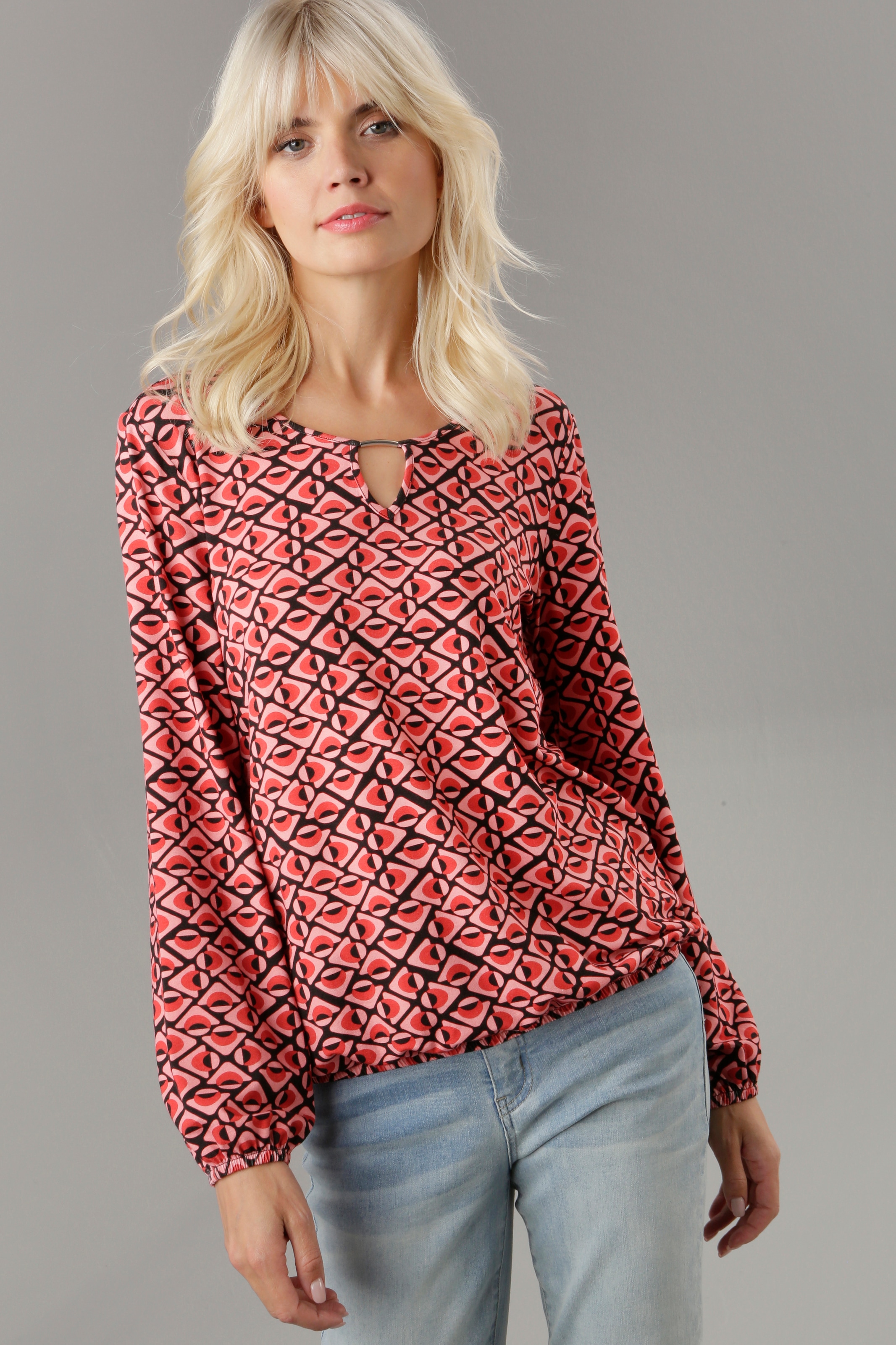 Aniston SELECTED Rundhalsshirt, mit Cut-Out am bestellen OTTO und Shop Online Ausschnitt Zierdetail im