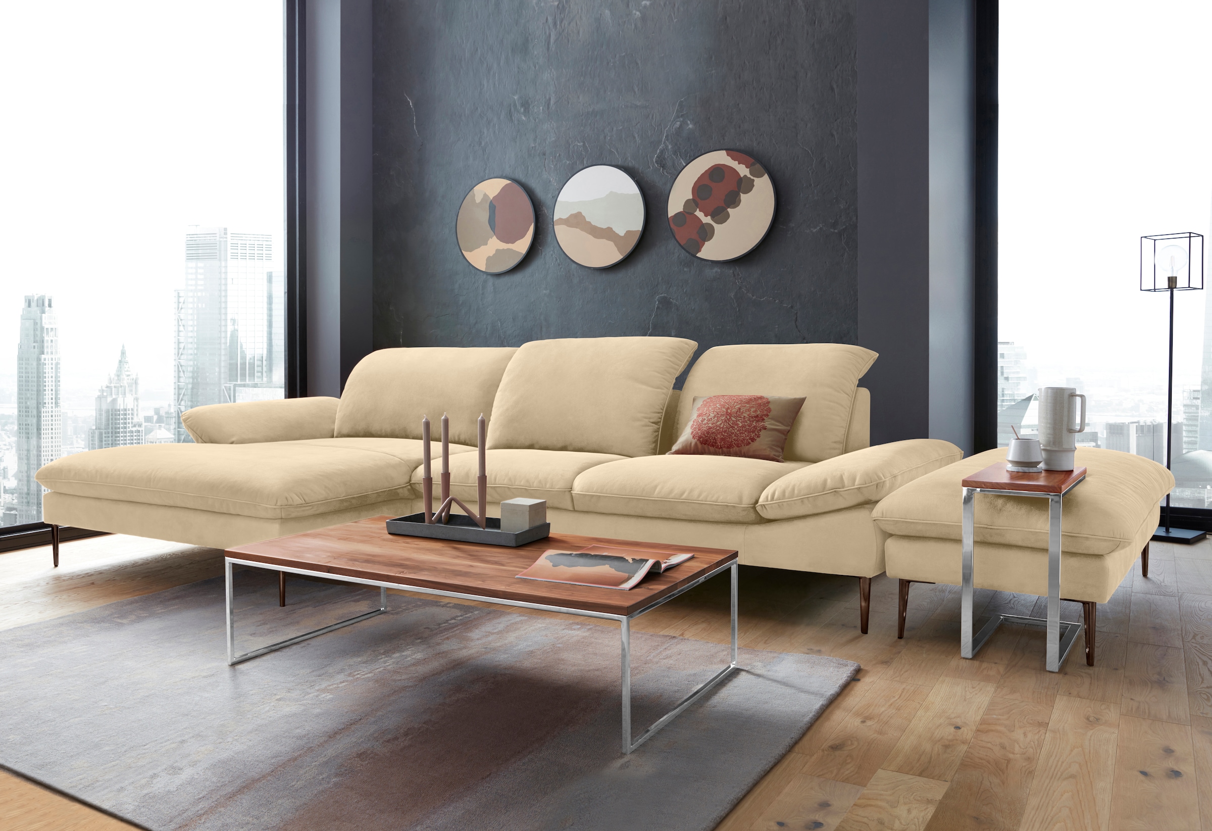 W.SCHILLIG Ecksofa »enjoy&MORE, Designsofa, bequem, elegant und zeitlos, L-Form«, Sitztiefenverstellung, Füße bronze pulverbeschichtet, Breite 340 cm