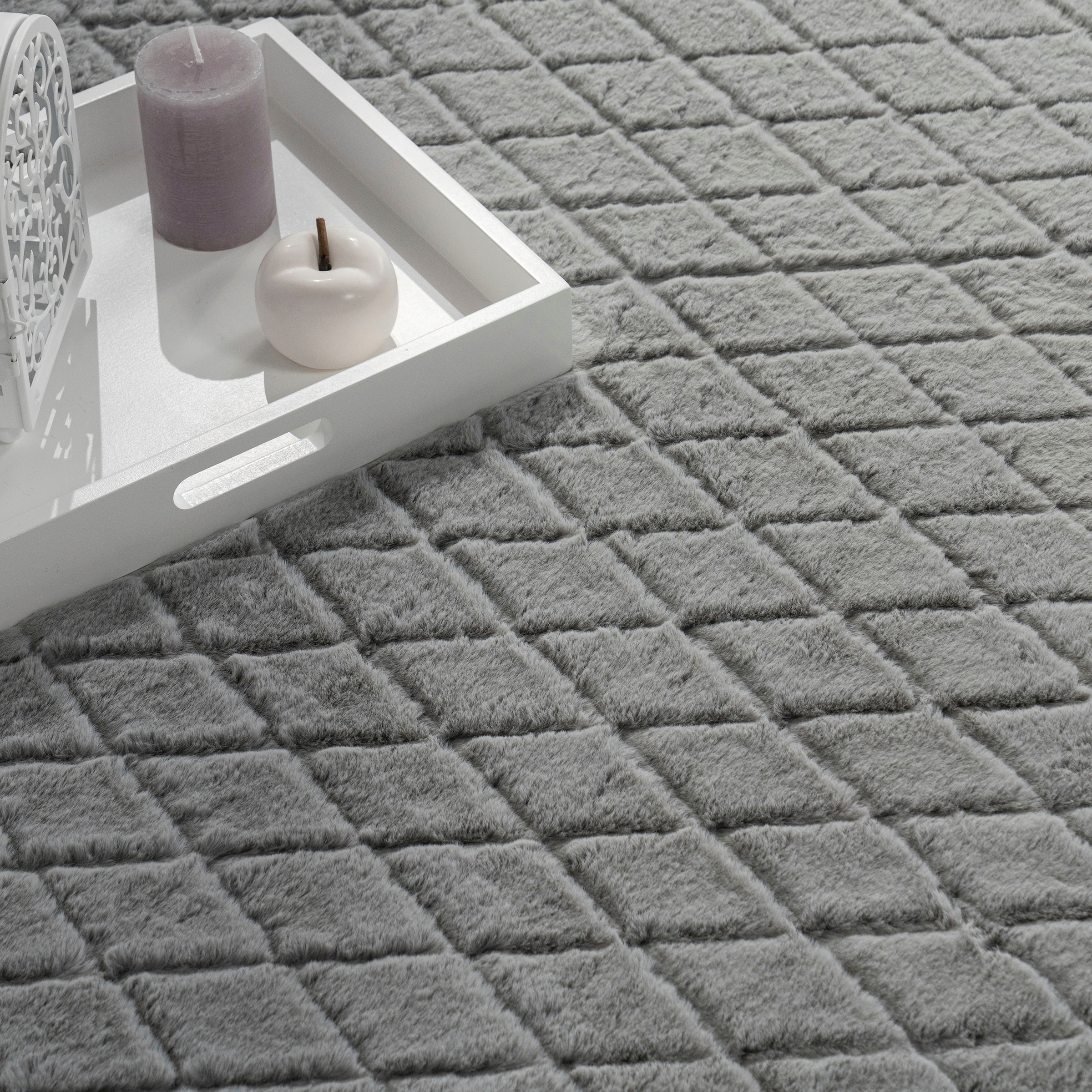 Paco Home Hochflor-Teppich »Arnheim 742«, rechteckig, 26 mm Höhe, Uni Farben, Rauten Muster, besonders weich, Hoch-Tief Effekt