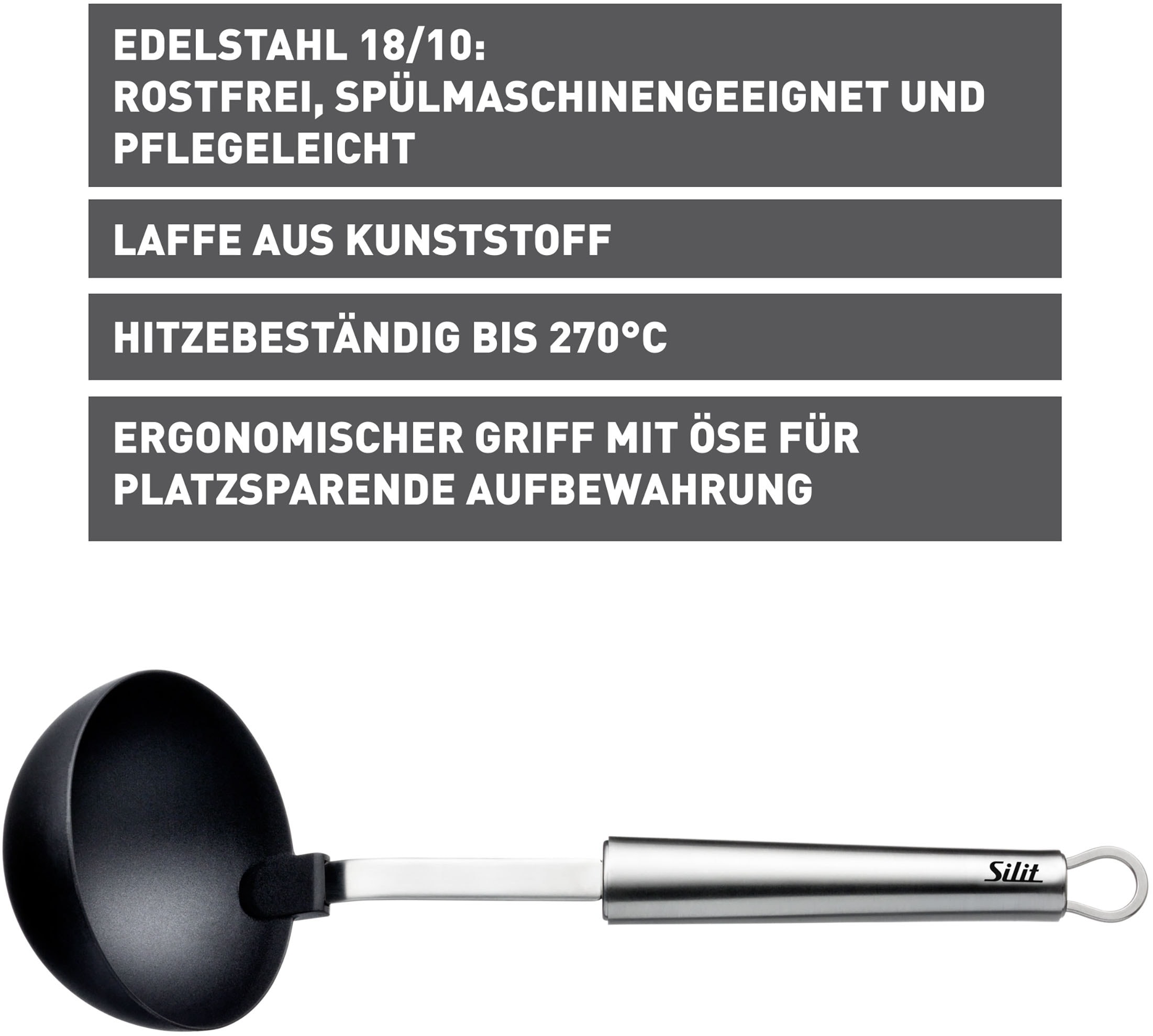 Silit Schöpflöffel »Classic Line«, (1 tlg.), Schöpfer 30 cm, für Antihaft-Kochgeschirr, hitzebeständig bis 260°C