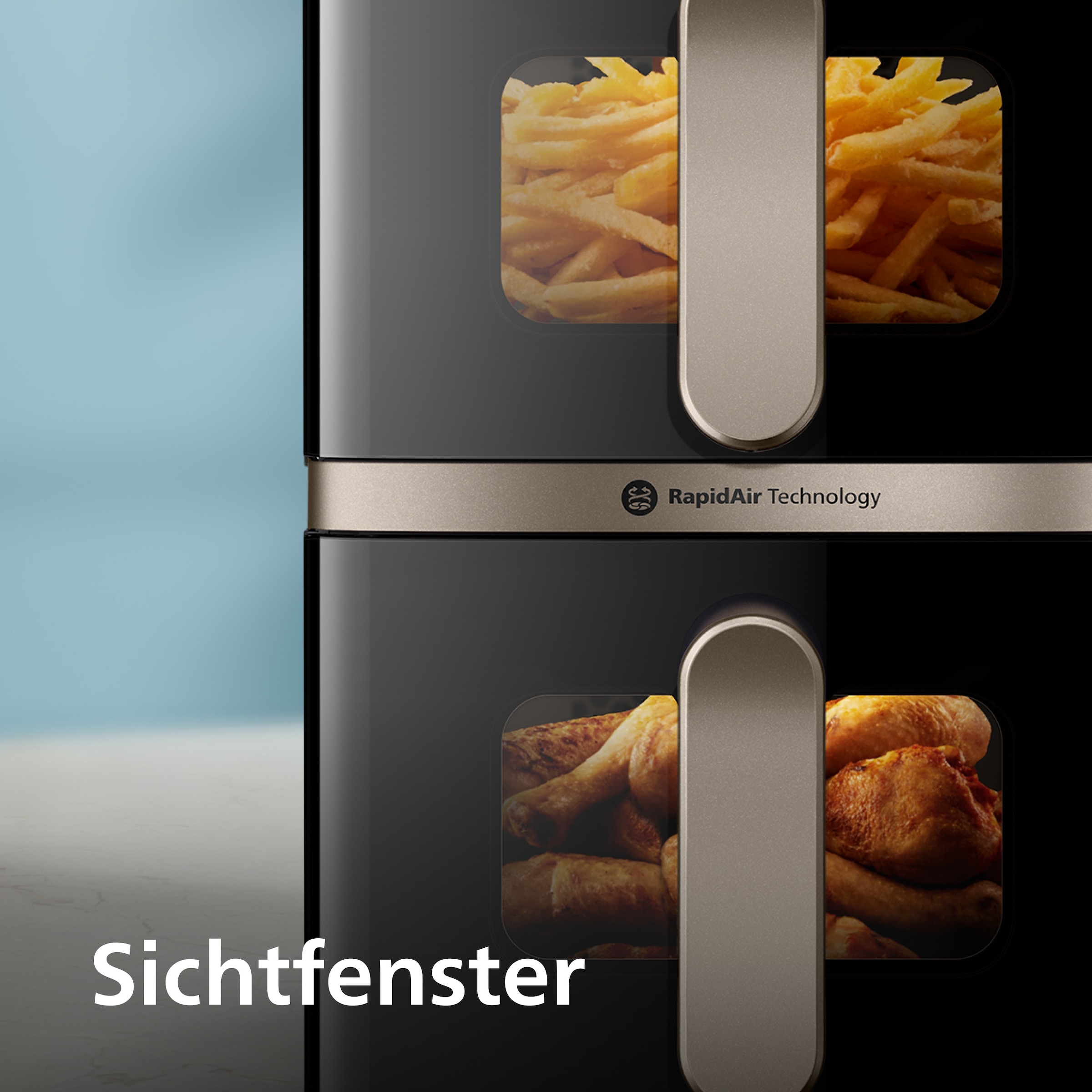 Philips Heißluftfritteuse »NA462/70 4000 Series Stacked Dual Basket und 10L Kapazität (5+5L)« 2750 W Fassungsvermögen 0 l RapidAir Technologie; Schwarz/Dunkelgrau, kupfer Griff