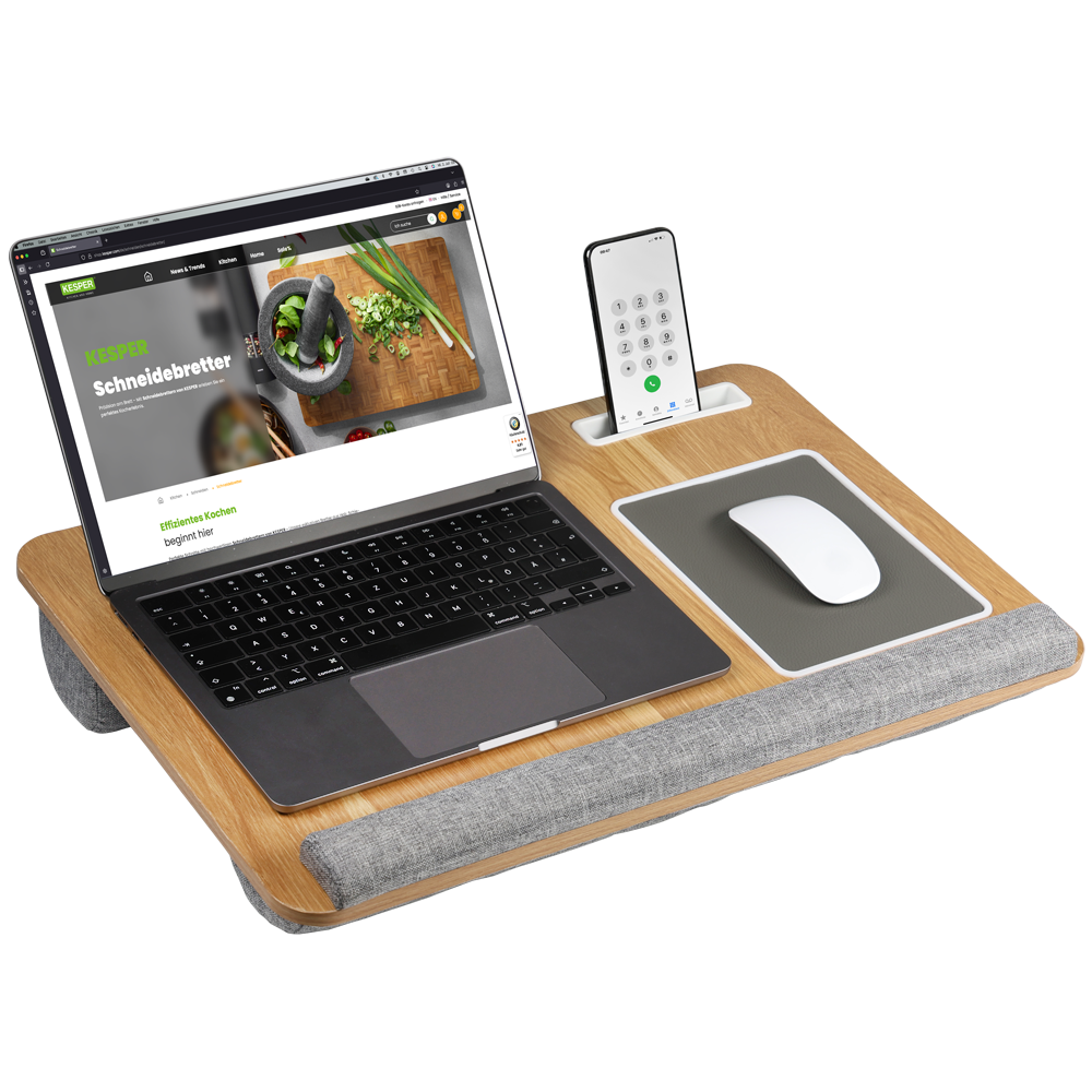 KESPER® Laptop Tablett »Laptop-Knietablett, MDF, FSC« integriertes Mauspad, Handyfach und Stoffgriff