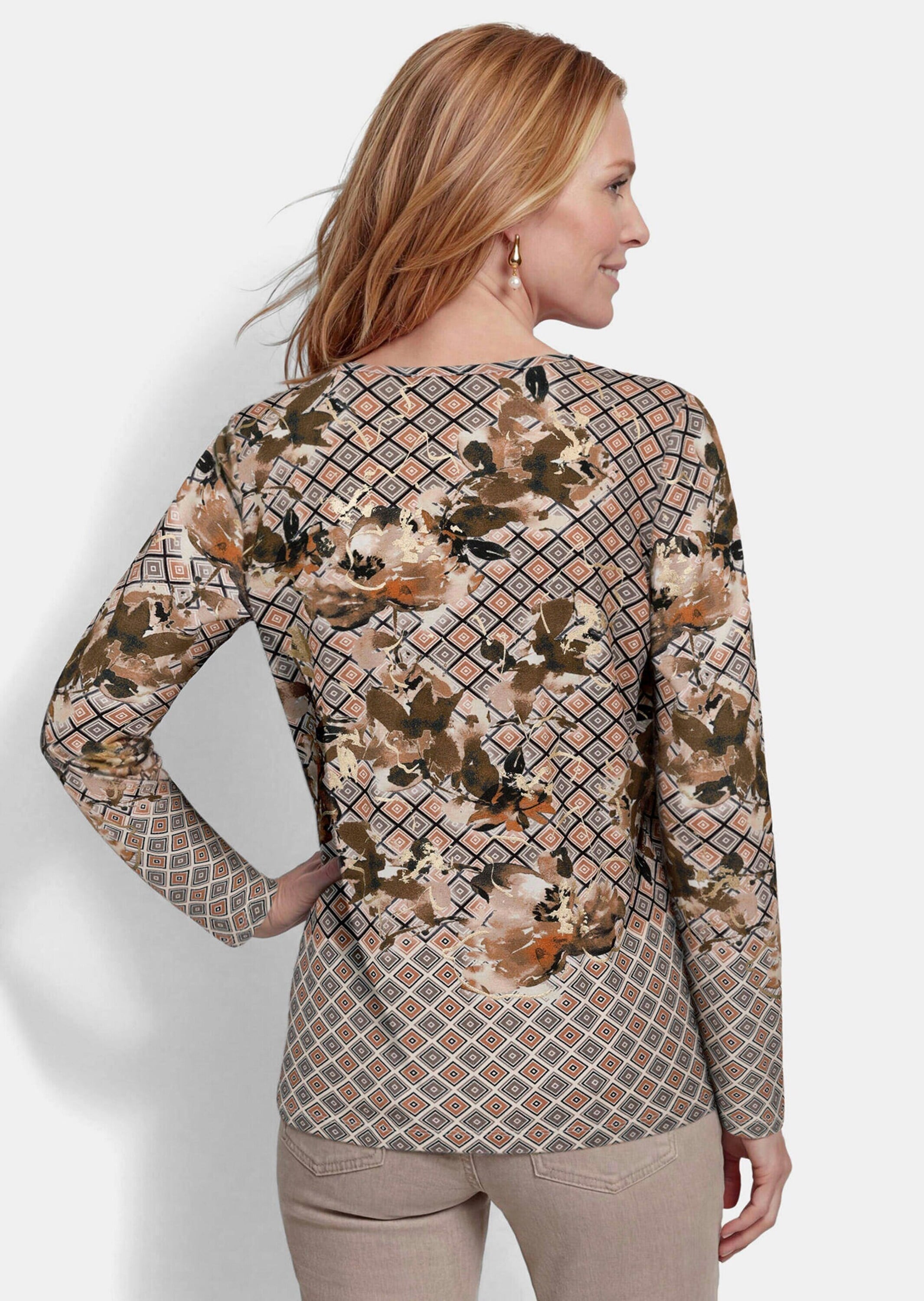 GOLDNER Print-Shirt »Jerseyshirt mit Rauten-Druck« stretchbequemer Viskosejersey
