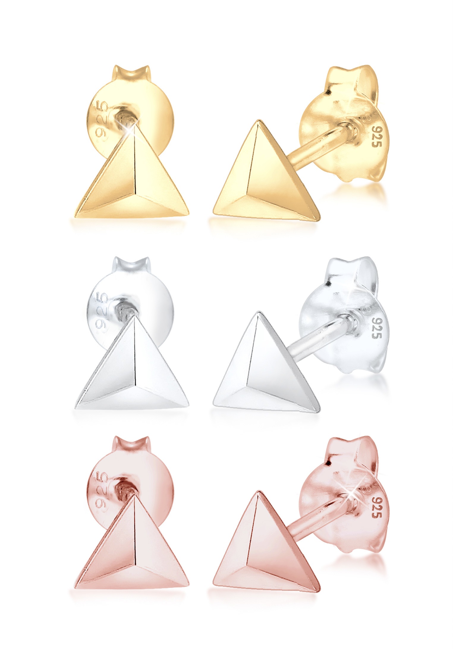 Elli Ohrring-Set »3er Set Dreieck Geo Tricolor Minimal 925 Silber«