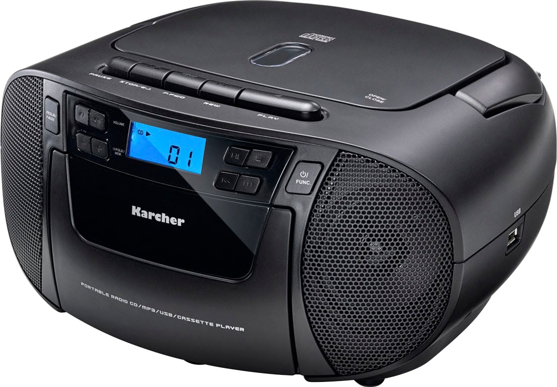 Karcher Boombox »RR 5045«, (FM-Tuner-UKW mit RDS 3 W), CD-Player, Kassettenplayer, Kopfhöreranschluss, AUX-Eingang