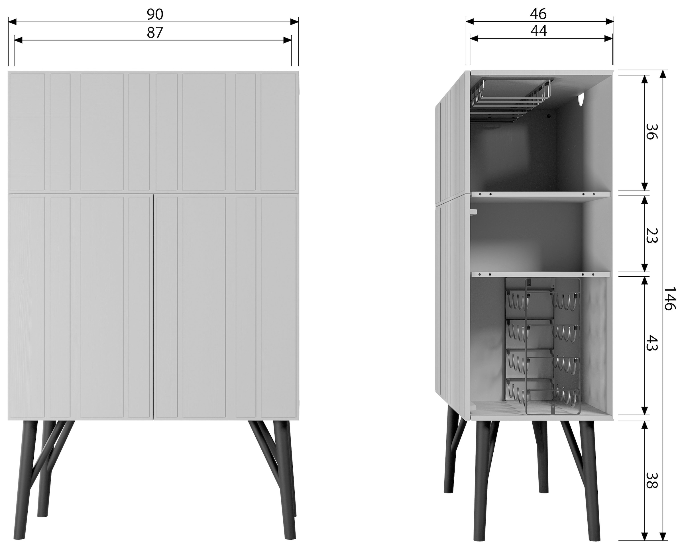 WOOOD Barschrank »Miller«, mit viel Platz für Flaschen und Gläser, H 146 cm x B 90 cm