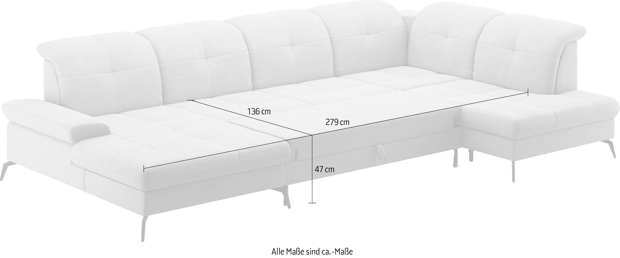 sit&more Wohnlandschaft »Amica, U-Form, inkl. Sitztiefenverstellung und Armteilverstellung«, wahlweise mit Kopfteilverstellung, Bettfunktion und Bettkasten