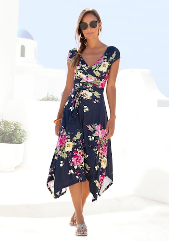 Sommerkleid, mit Zipfelsaum und Schleife in der Taille, Jerseykleid, Strandkleid