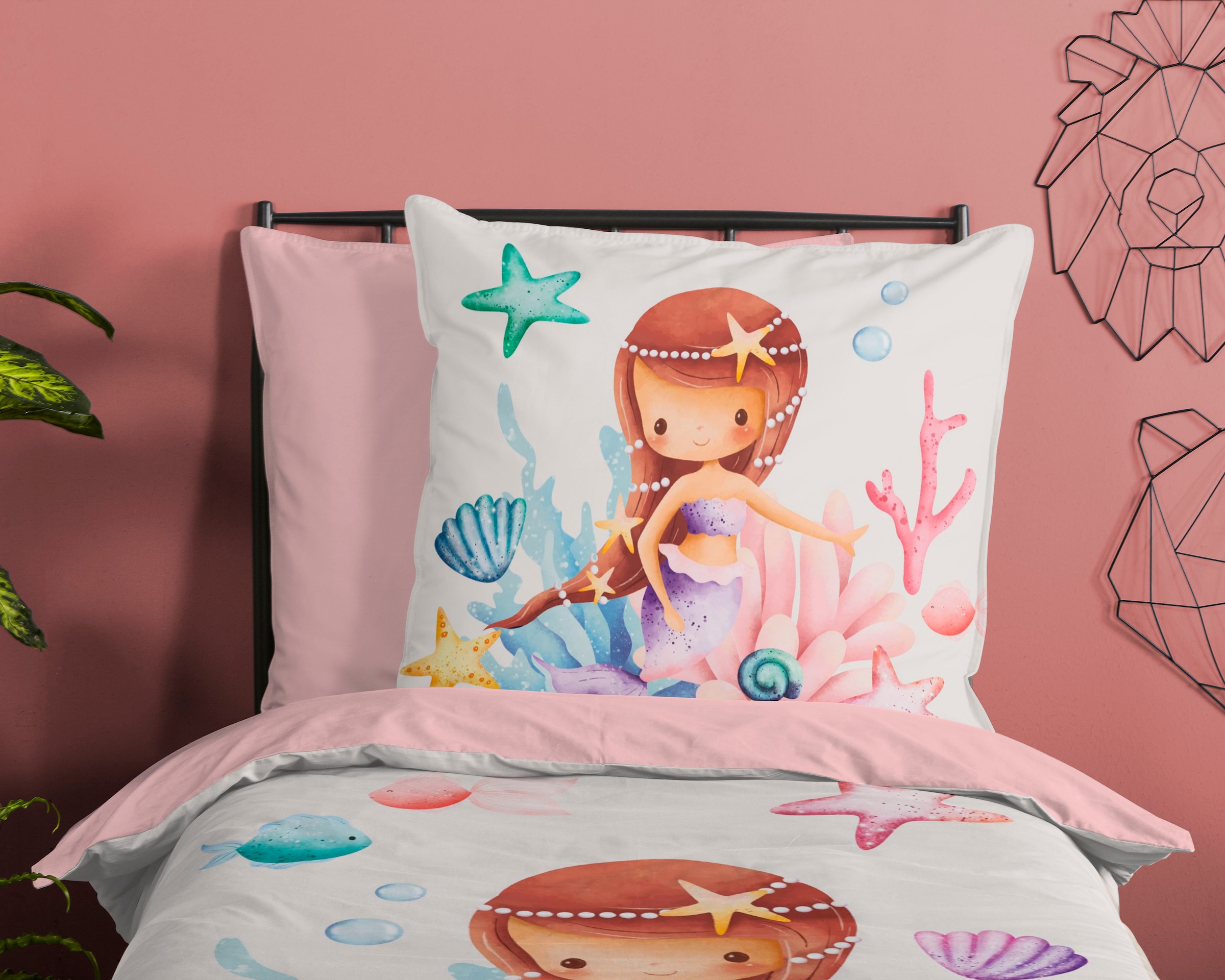 PURE luxury collection Kinderbettwäsche »Lucy«, 135x200, Pflegeleicht, Reißverschluss, Kind Mädchen, Meerjungfrau Rosa