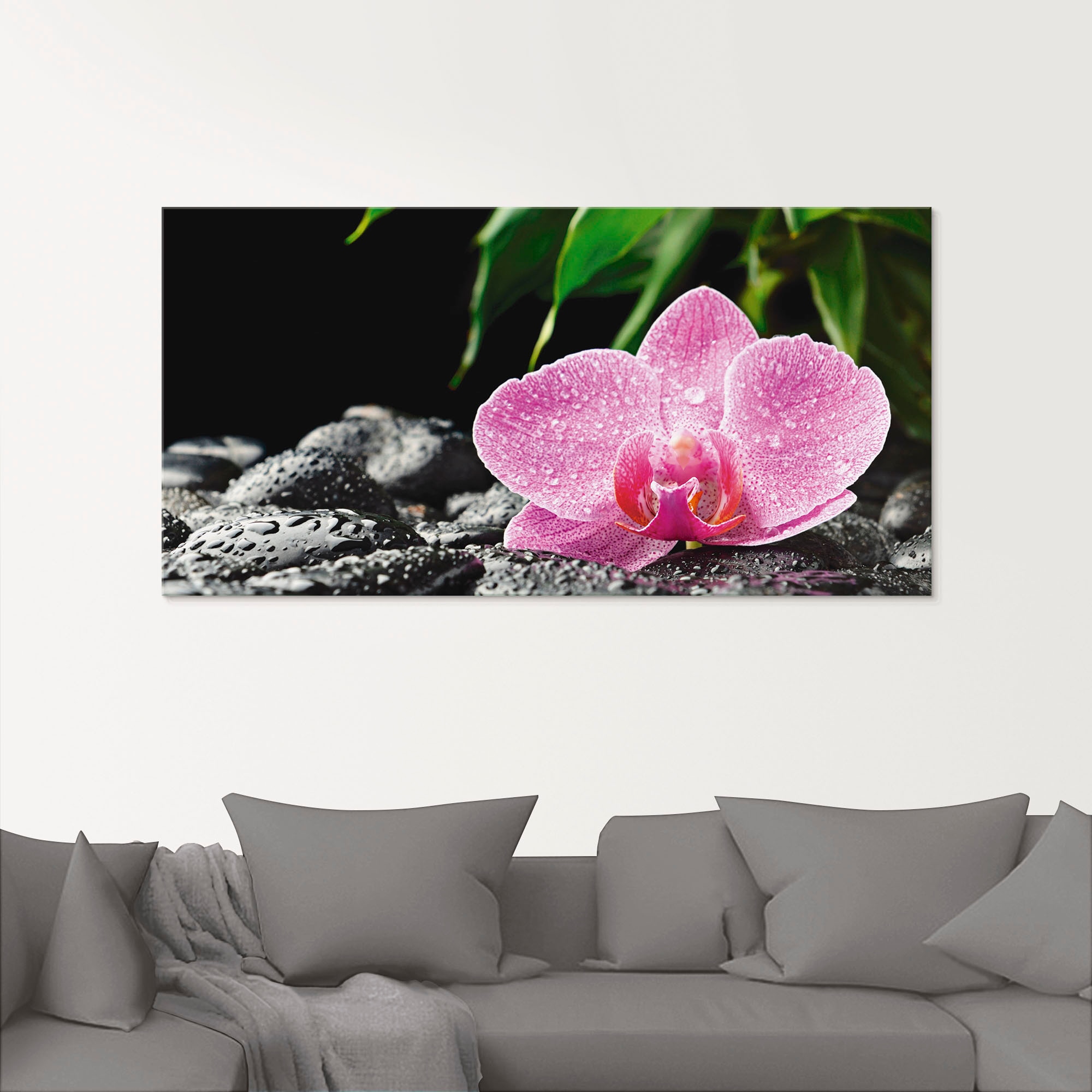 Artland Glasbild »Rosa Orchidee auf schwarzen Zen Steinen«, Blumen, (1 St.), in verschiedenen Größen