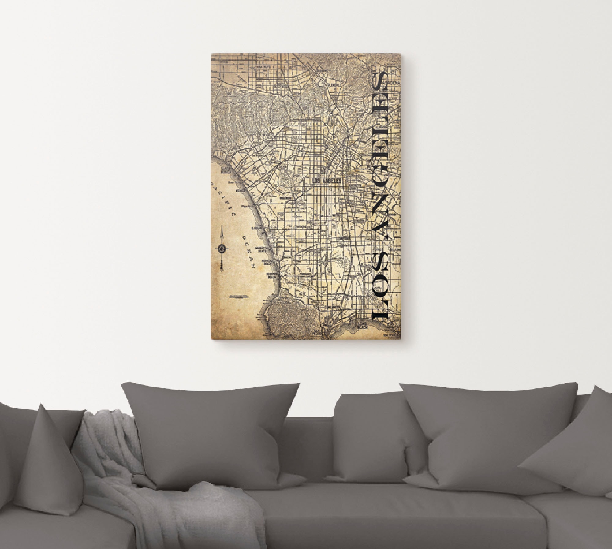 Artland Leinwandbild »Los Angeles Karte Straßen Karte Sepia«, Amerika, (1 St.), auf Keilrahmen gespannt