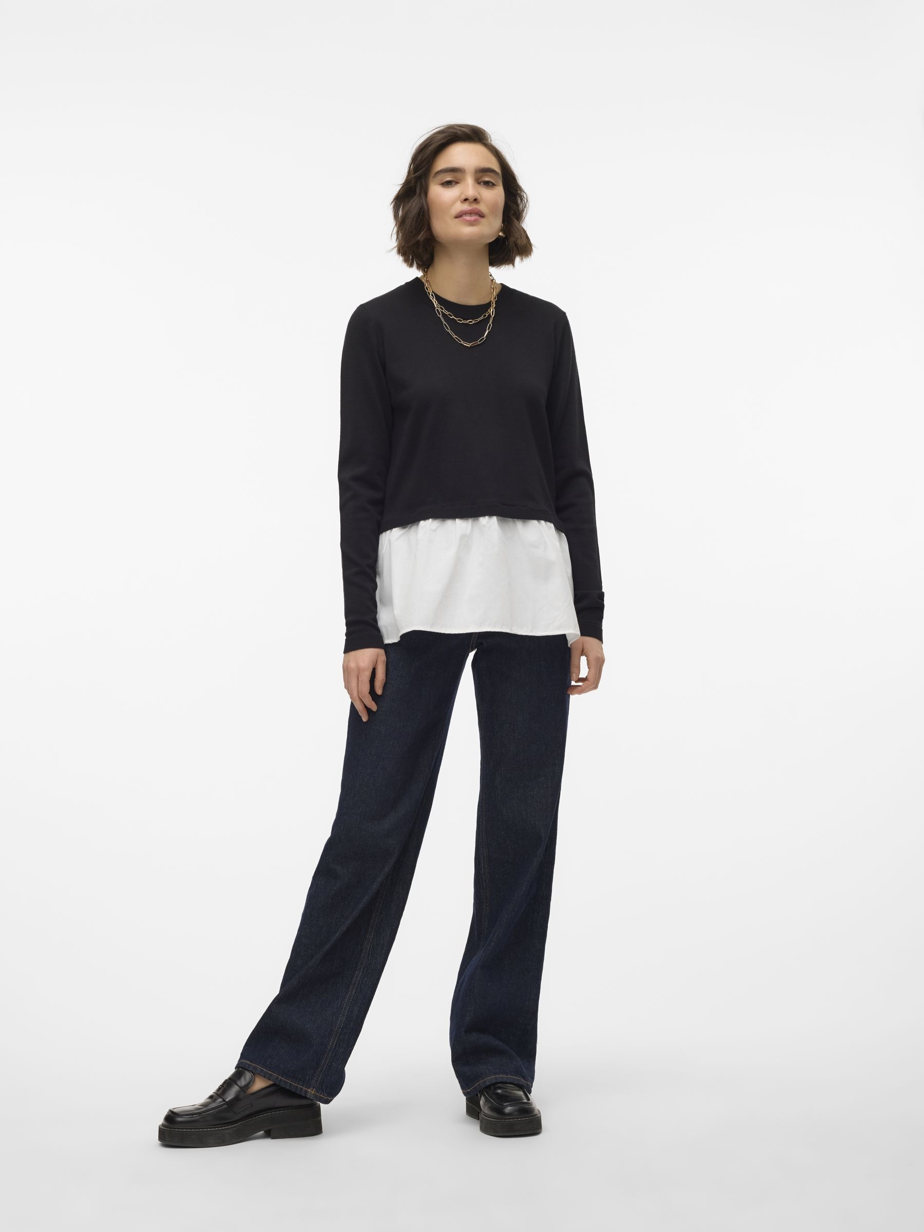 Vero Moda Rundhalspullover »VMJOSE LS O-NECK WVN MIX PULLOVER GA BOO«