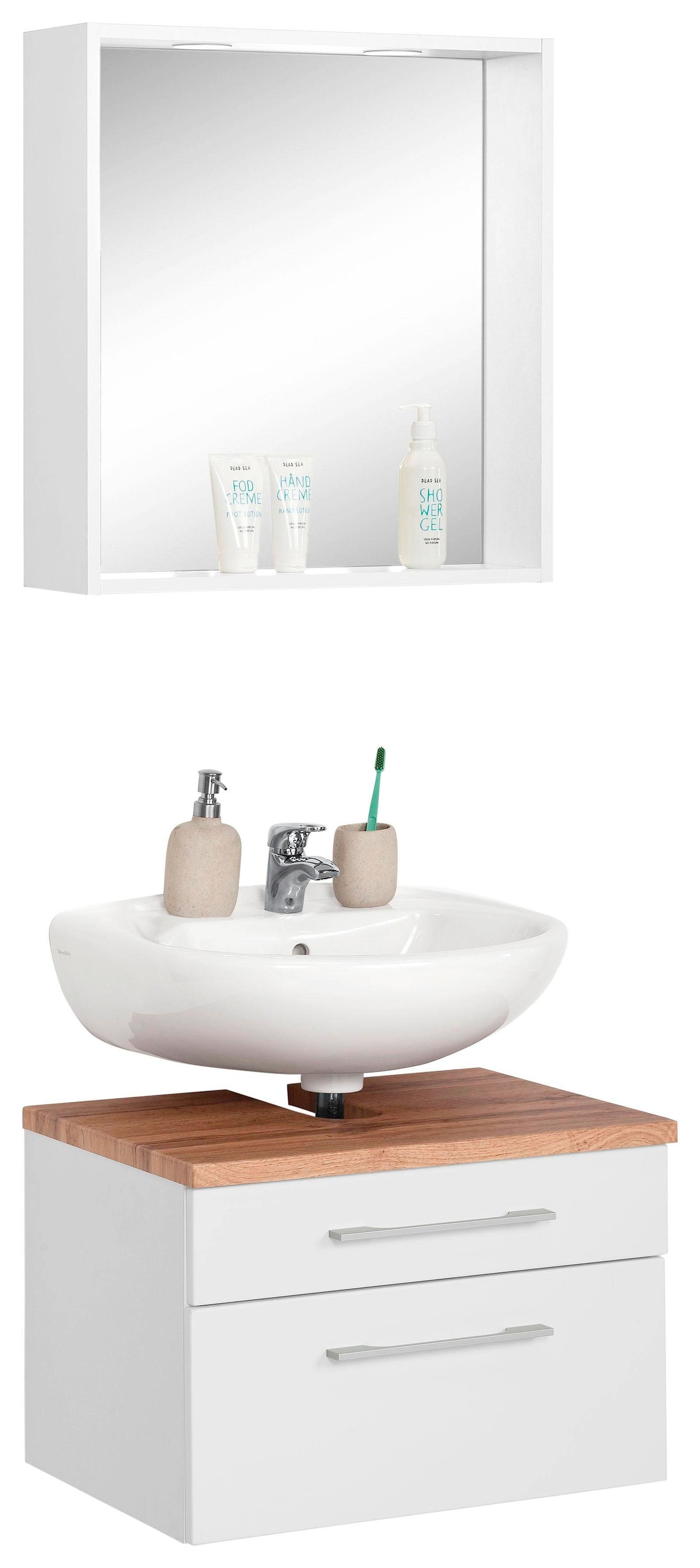 HELD MÖBEL Badmöbel-Set »Davos«, (2 St.), Spiegel inklusive Beleuchtung und Waschbeckenunterschrank