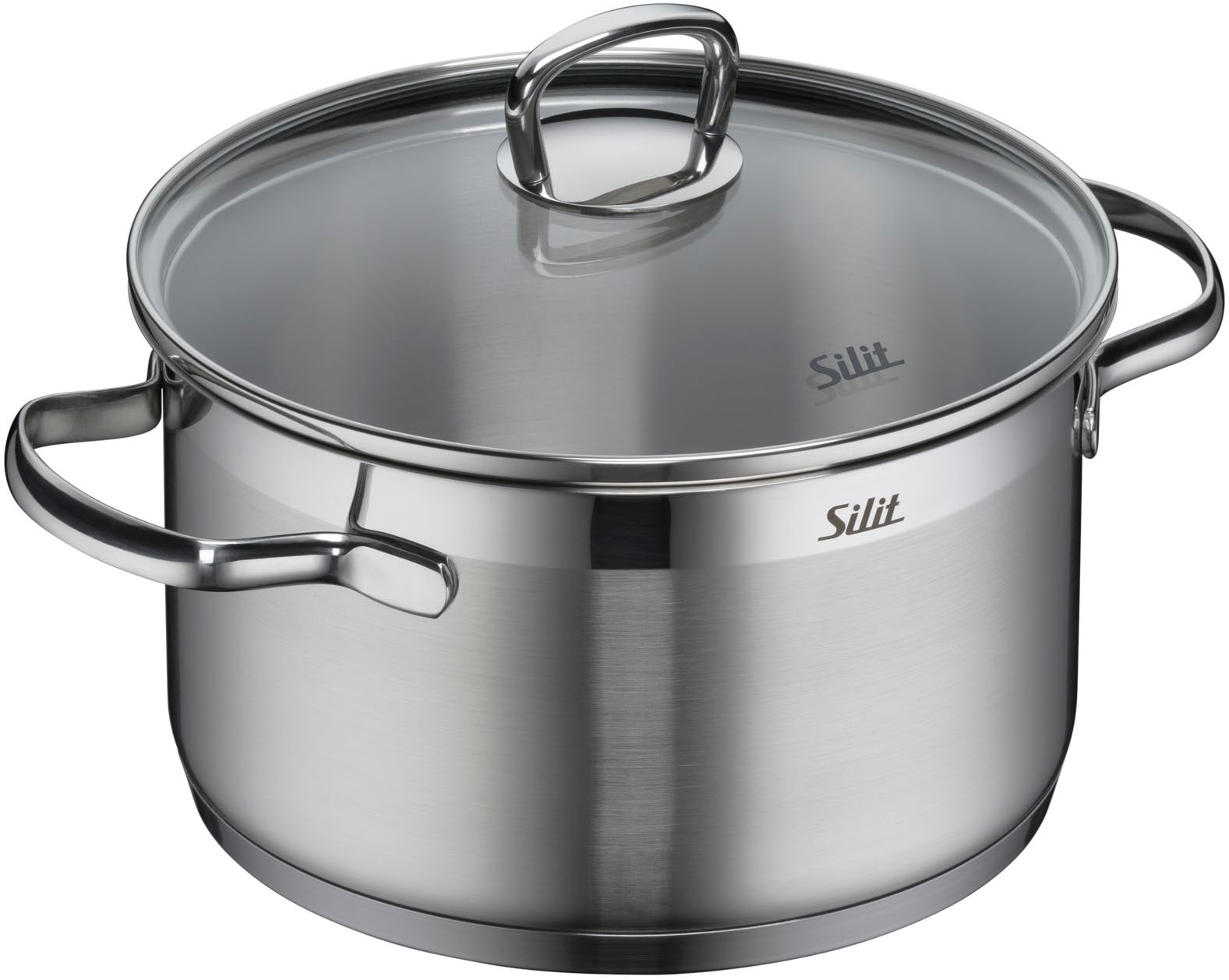 Silit Topf-Set »Toskana, teilmattiert, Induktions Töpfe Set unbeschichtet«, Edelstahl 18/10, (Set, 9 tlg., Bratentopf Ø 20 cm, Fleischtopf Ø 16/20/24 cm, Stielkasserolle Ø 16 cm), mit Glasdeckel, für alle Herdarten geeignet, ohne Innenskalierung