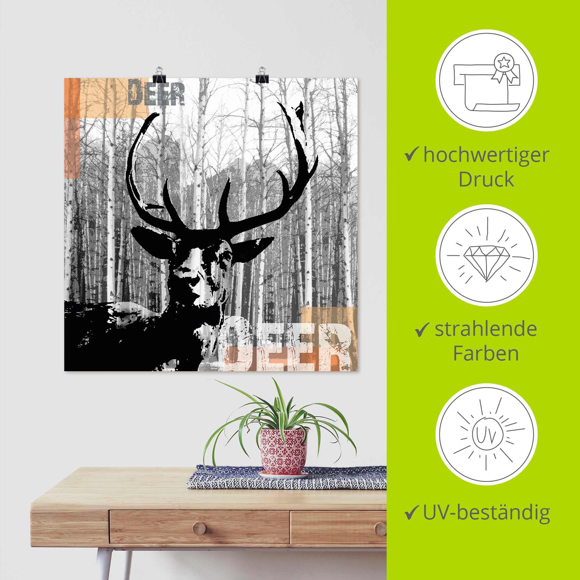 Artland Wandbild »Hirsch Collage«, Wildtiere, (1 St.), als Leinwandbild, Poster, Wandaufkleber in verschied. Größen