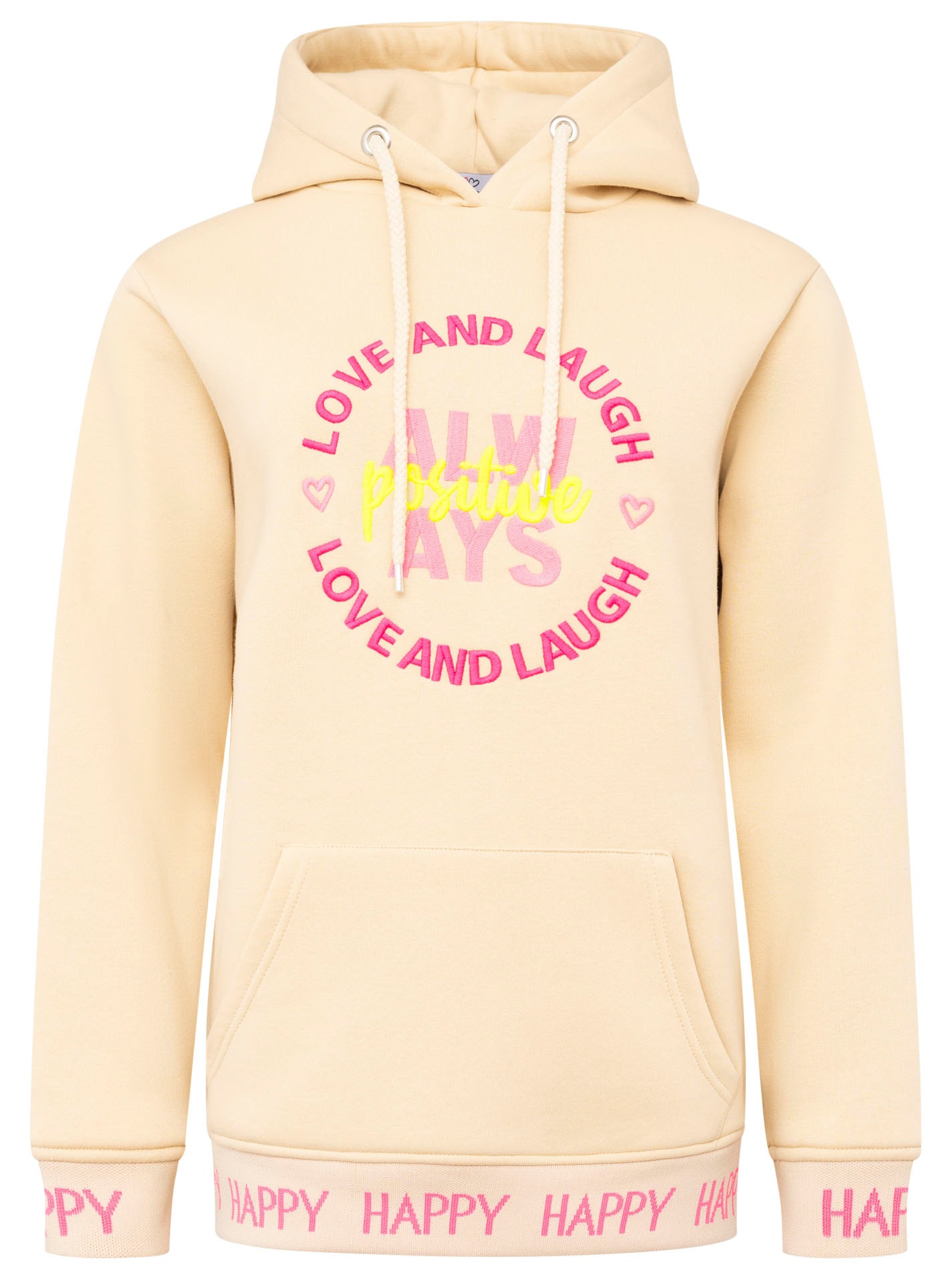 Zwillingsherz Hoodie »"Always Positive"«, Kapuze, Stickerei, Fronttasche, Bündchen-Schriftzug, Langarm