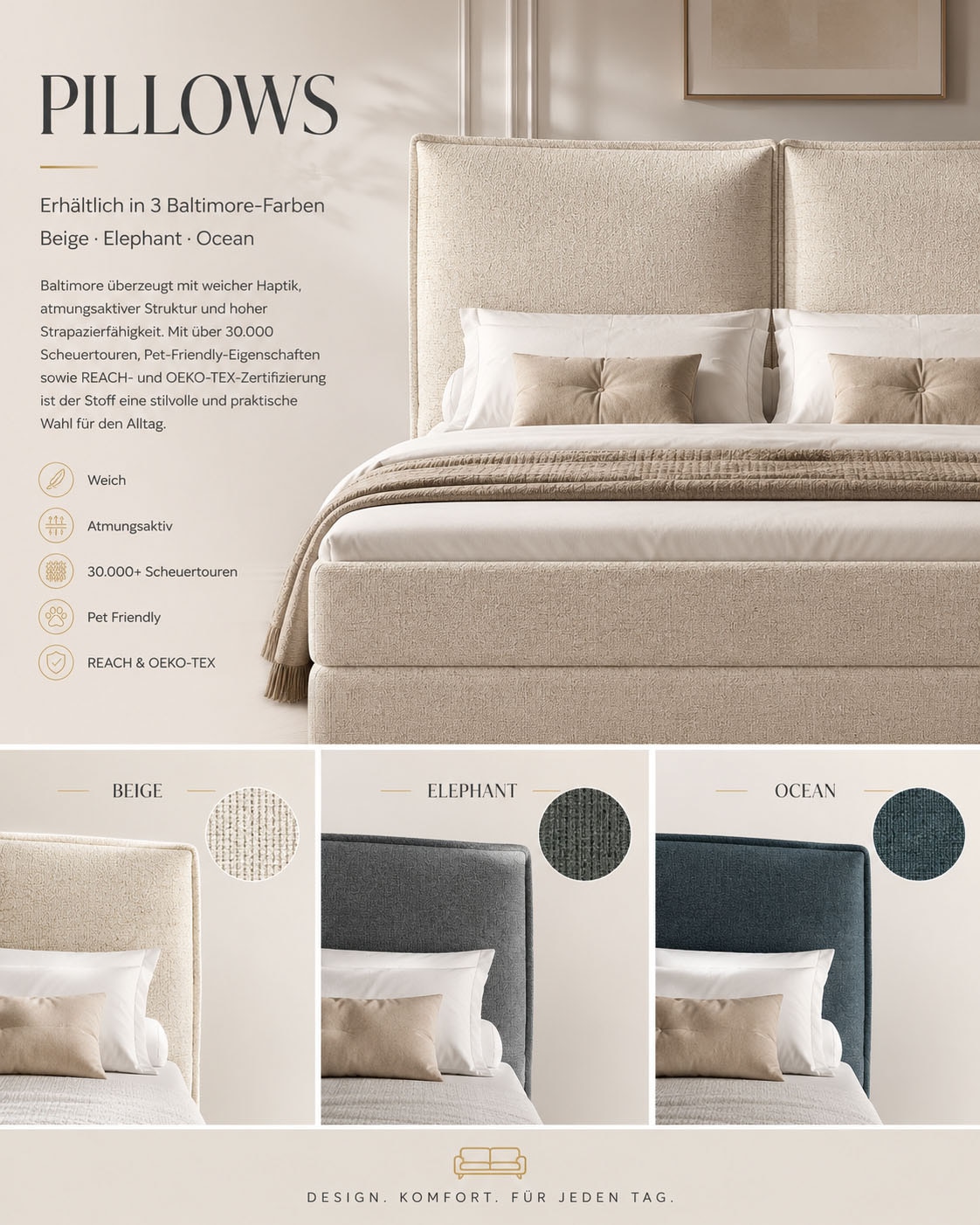 FORTE Boxspringbett »Pillows mit Bettkasten, erhältlich in den Breiten 140, 160 & 180cm« in verschiedenen Farben erhältlich