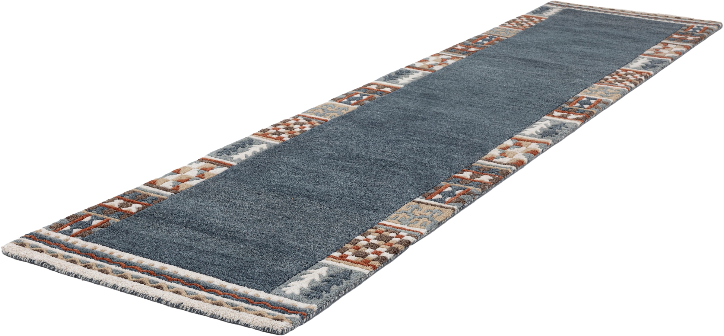 THEKO Läufer »Nuno, reine Wolle, handgearbeitet, mit Bordüre«, rechteckig, 14 mm Höhe, handgetuftet, Brücke, Wohnzimmer, Schlafzimmer, Esszimmer