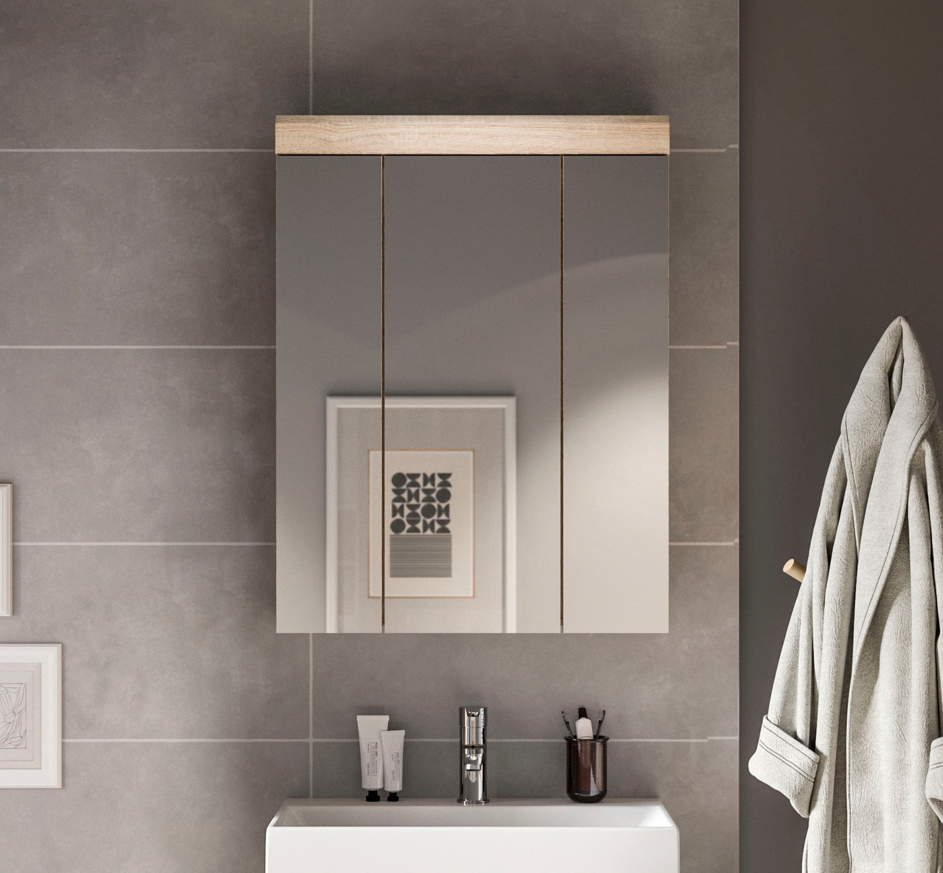 welltime Badezimmerspiegelschrank »SIENA, Breite 60cm, 3 Spiegeltüren, 9 Fächer, 6 Einlegeböden« TOPSELLER!, 1 Stk. tlg. in verschiedenen Farben erhältlich, Badmöbel, Spiegel, Badschrank, Bad