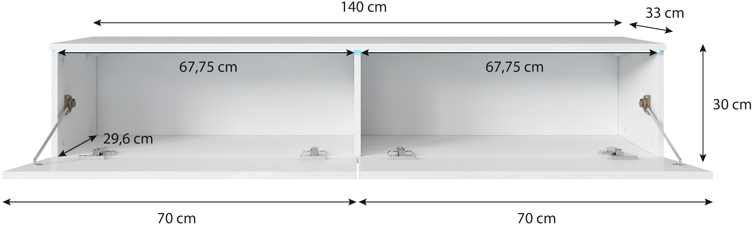 INOSIGN Lowboard »LOWBOARD D, wahlweise mit oder ohne Beleuchtung«, modernes TV-Board ohne Griffe, mit viel Stauraum,stehend und hängend