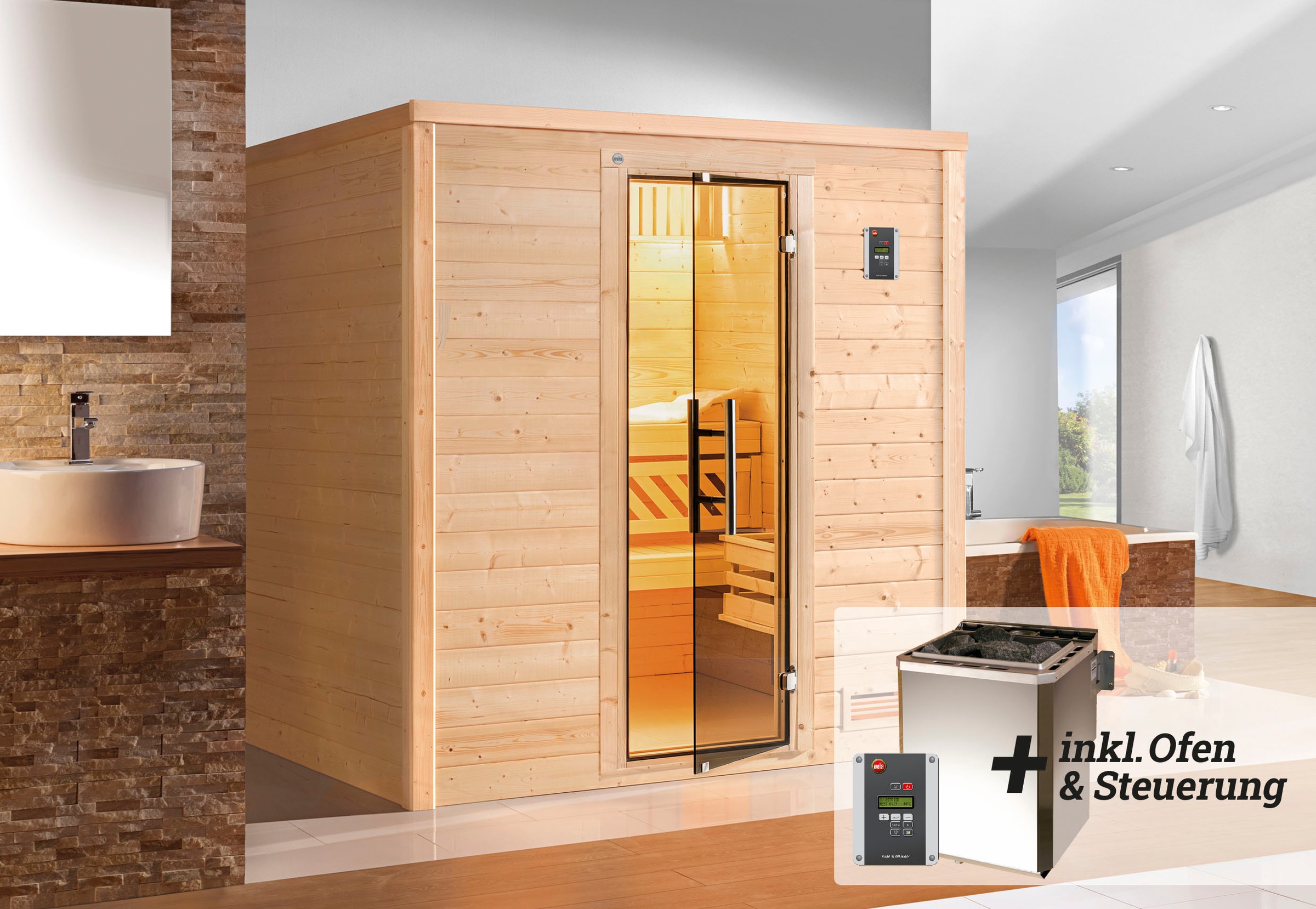 weka Sauna »Bergen« Set,  7,5 kW Bio-Ofen mit digitaler Steuerung