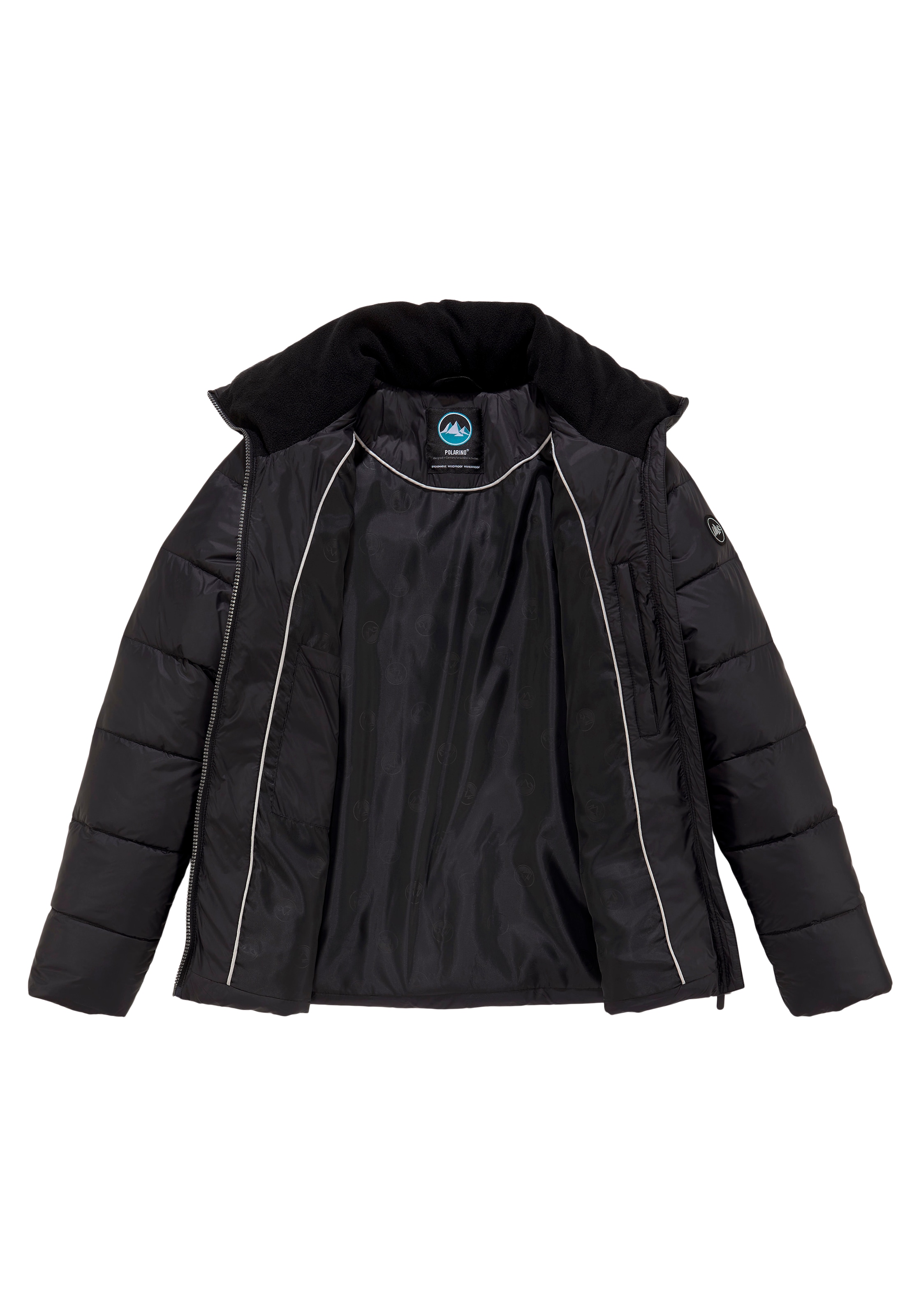 Polarino Daunenjacke, ohne Kapuze, für den Winter, aus leichtem Webmaterial, mit hohem Stehkragen