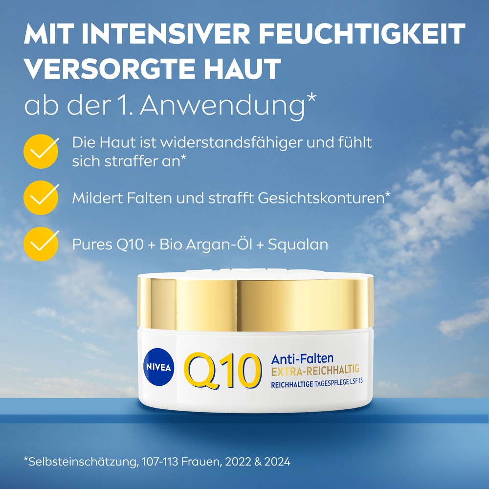 Nivea Tagescreme »Q10 ANTI-FALTEN EXTRA-REICHHALTIG TAGESPFLEGE LSF 15« spendet intensive Feuchtigkeit für 24 Stunden