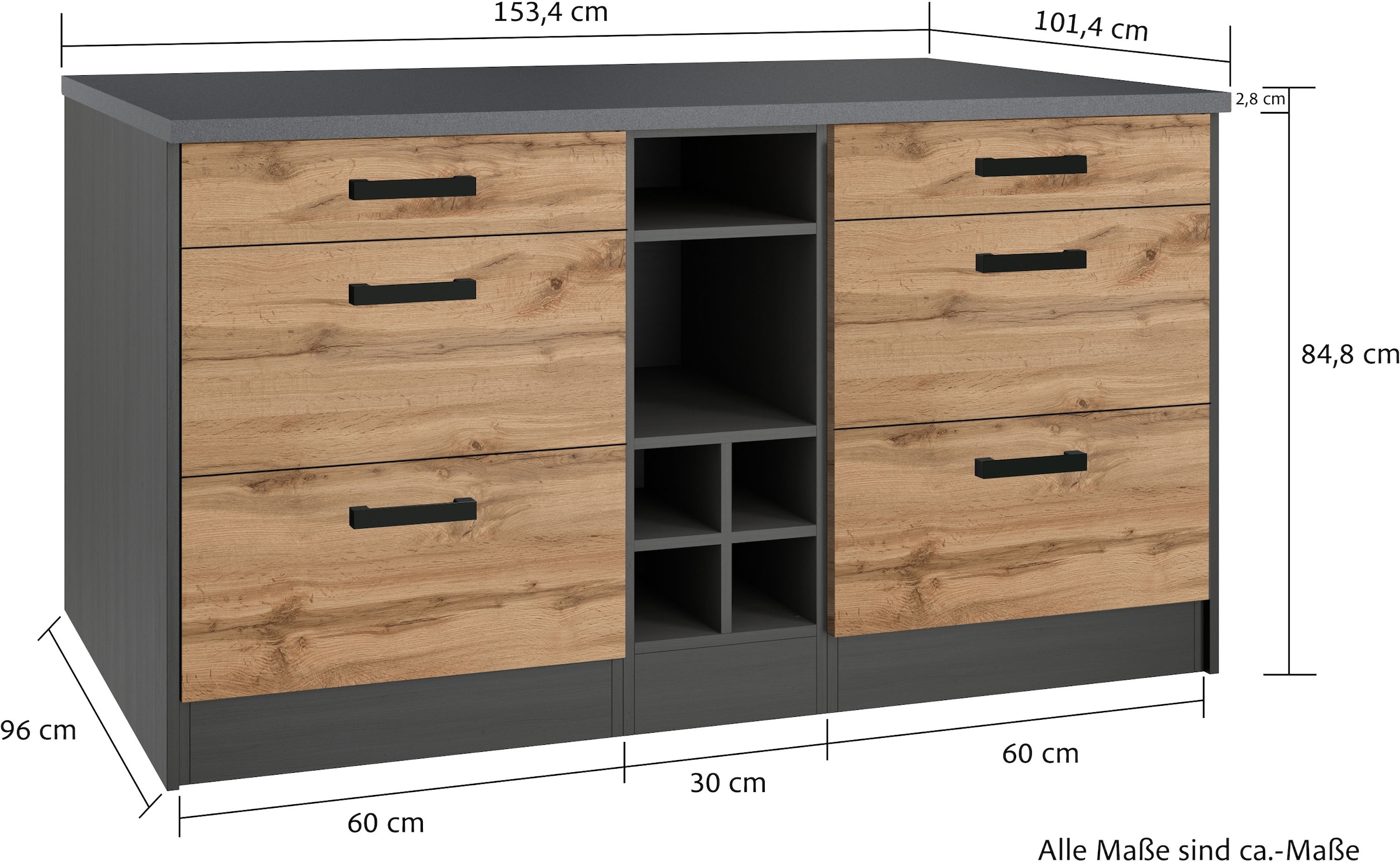 KOCHSTATION Kücheninsel »KS-Toronto«, Breite 153 cm, MDF-Fronten, Flaschenregal