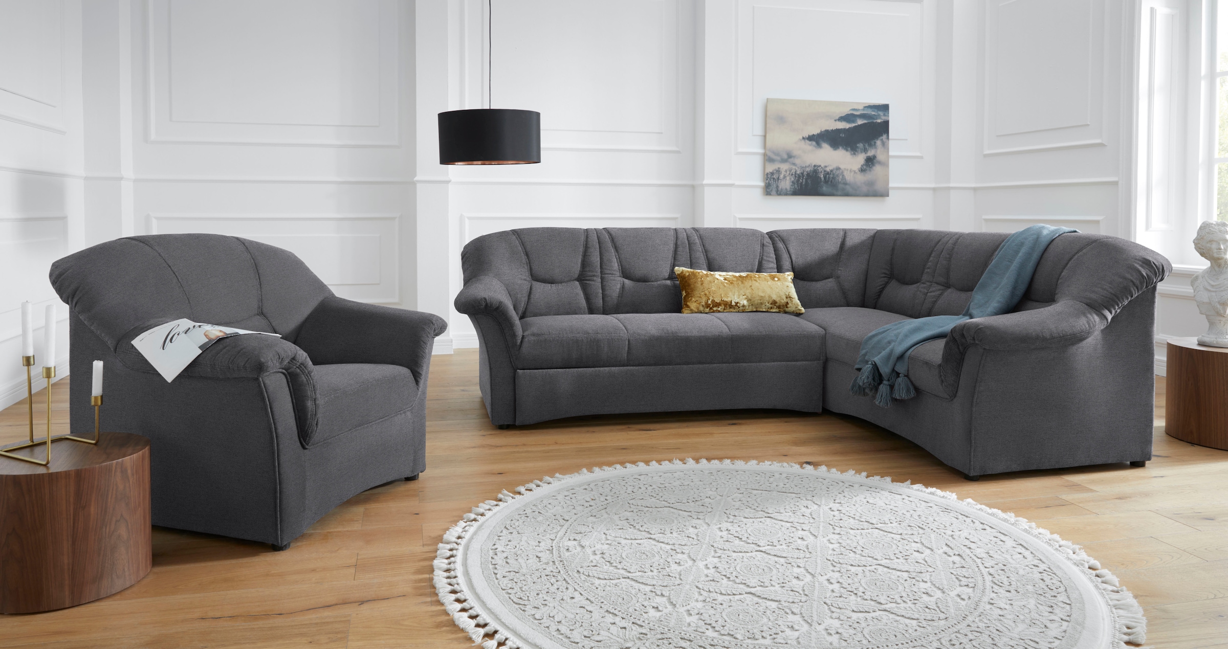 DOMO collection Ecksofa »Sarafina zeitlos und komfortabel, optional mit Federkern, L-Form«, wahlweise mit Bettfunktion