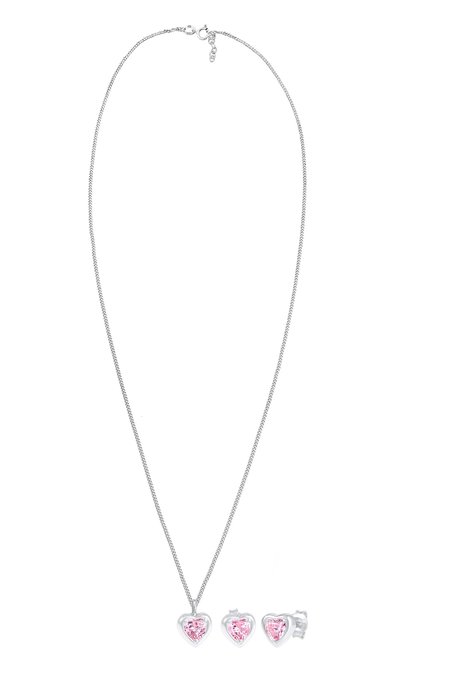 Elli Ohrring und Ketten Set »Schmuckset Kinder Kette Stecker Herz Zirkonia Rosa 925 Silber« ()