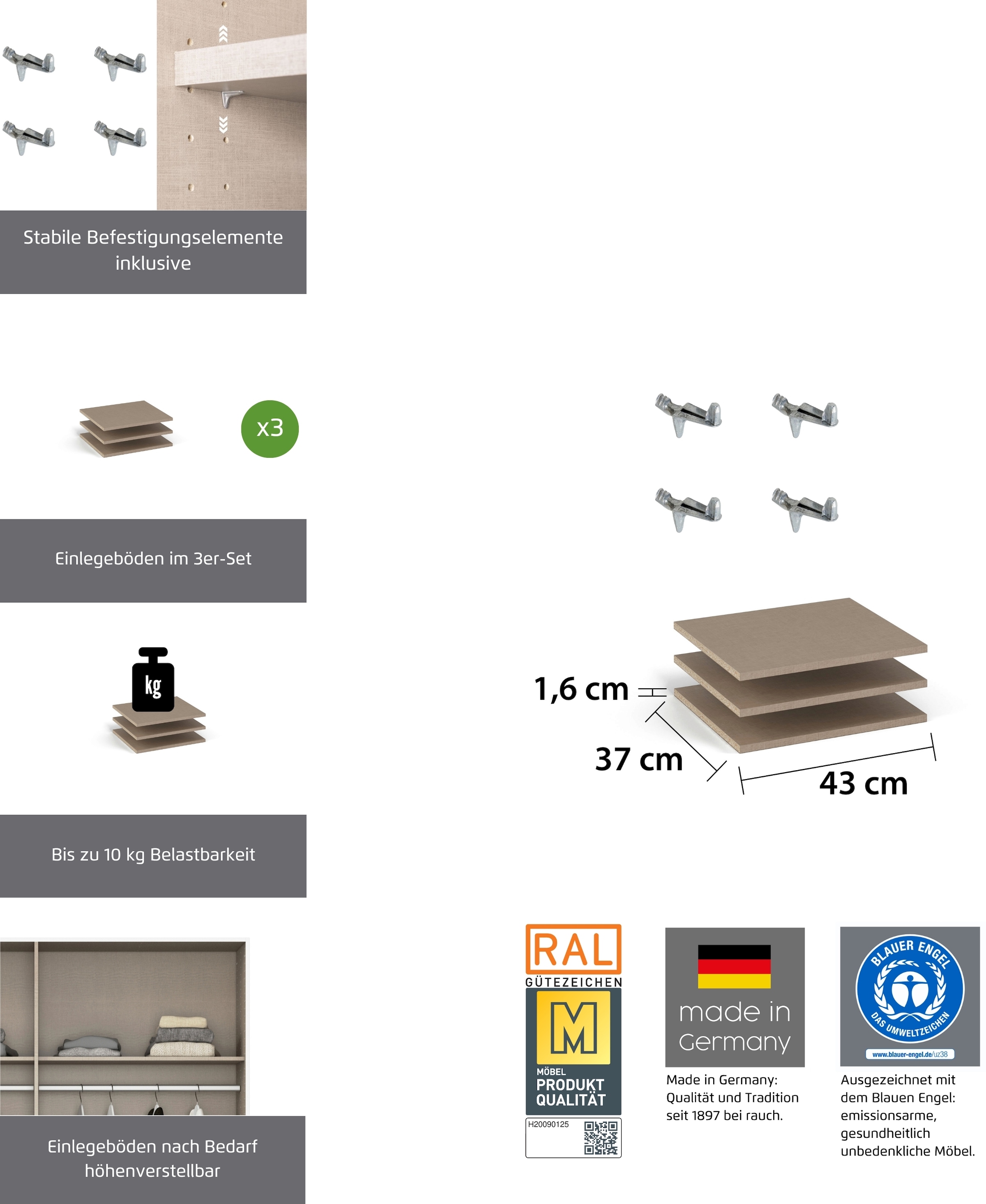 rauch »Zubehör für Schränke der Serie MINOSA Schranktiefe 41 cm« 2er-Set Breite 43 cm, Tiefe 37 cm