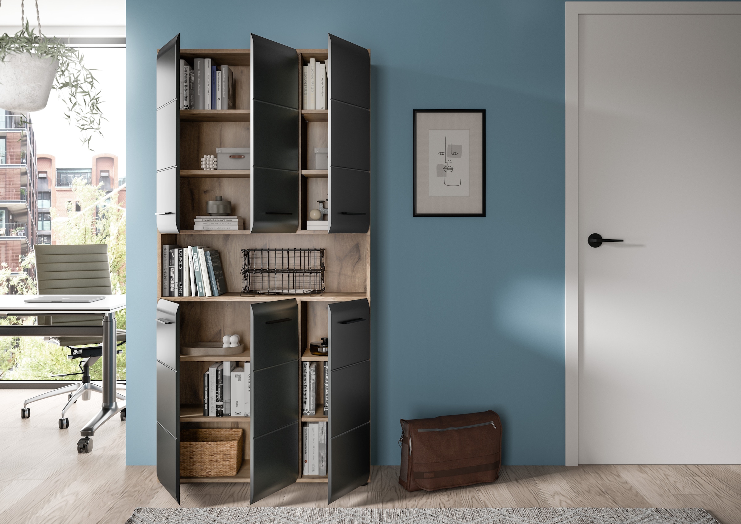 INOSIGN Stauraumschrank 1 Stk. tlg. Florenz, Mehrzweckschrank Nox Oak NB, 90 cm breit