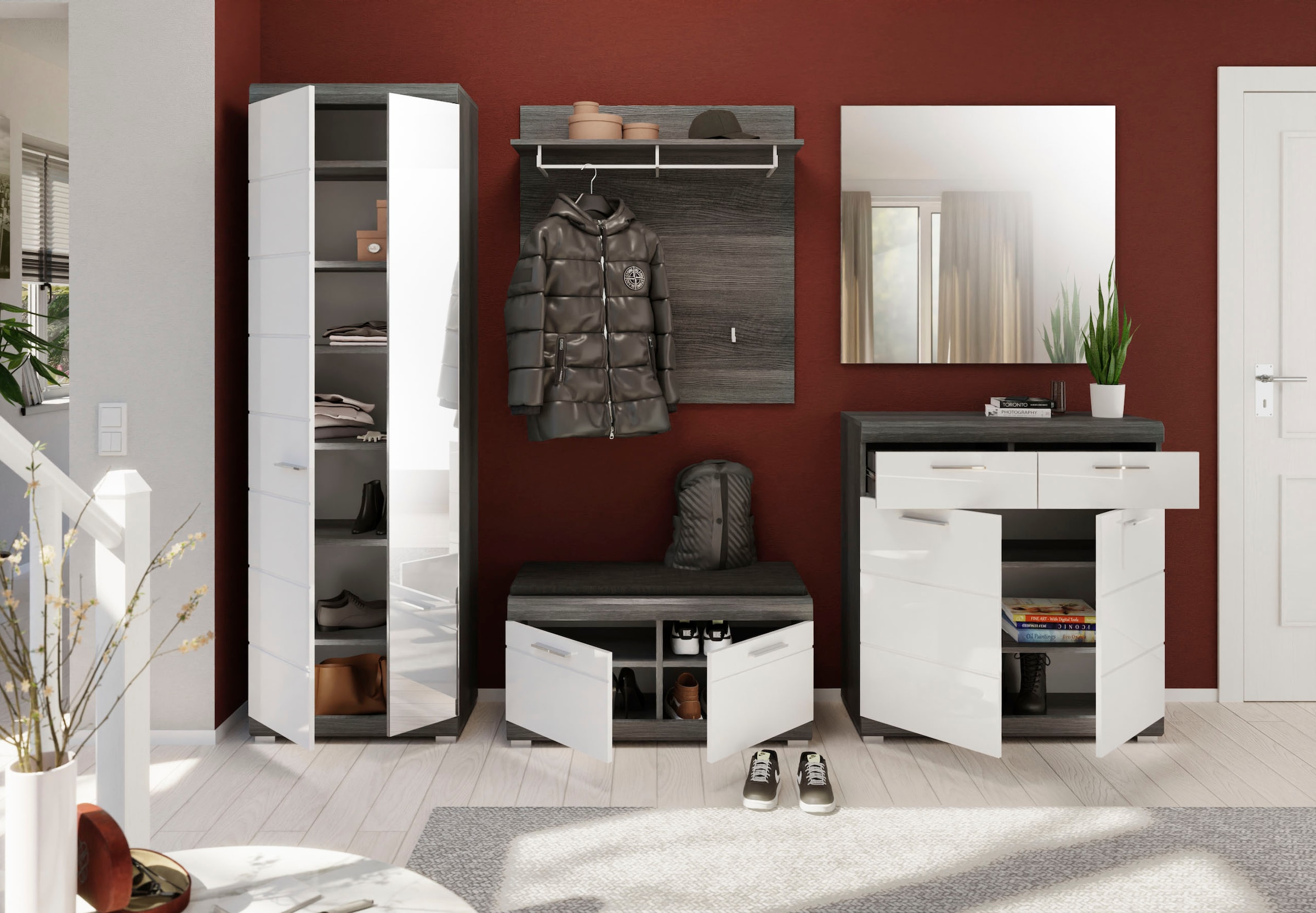 INOSIGN Garderobenpaneel »Siena, Breite 90 cm, 3 Haken, 1 Kleiderstange, 1 Ablageboden«, Wandpaneel, Paneel, Wandhaken, Wandboard